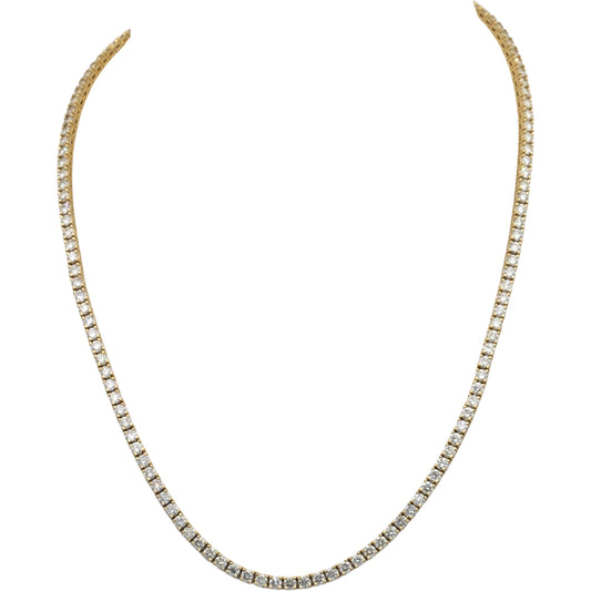 14k Yellow Gold VS Round Diamond Tennis Necklace 10.60CT