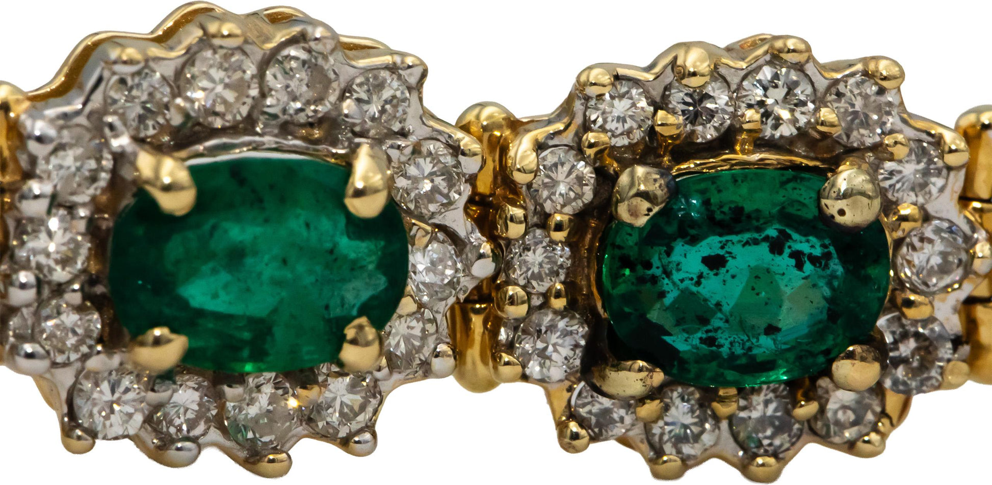 14k Yellow Gold Oval Cut Emerald Round Diamond Fancy Link Bracelet 18.0CTW