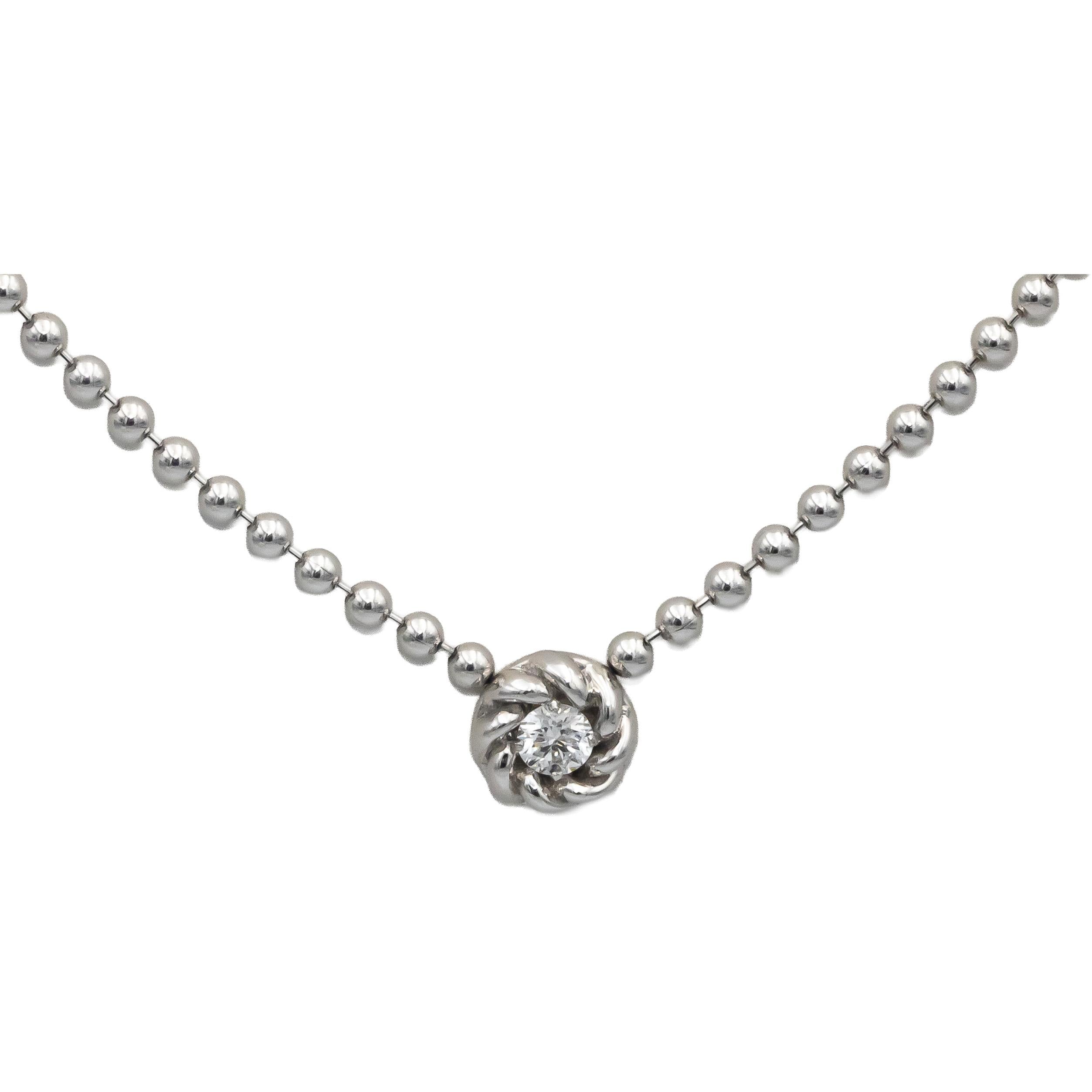 ROBERTO COIN 18k White Gold VS Round Diamond Beaded Necklace 0.10CT