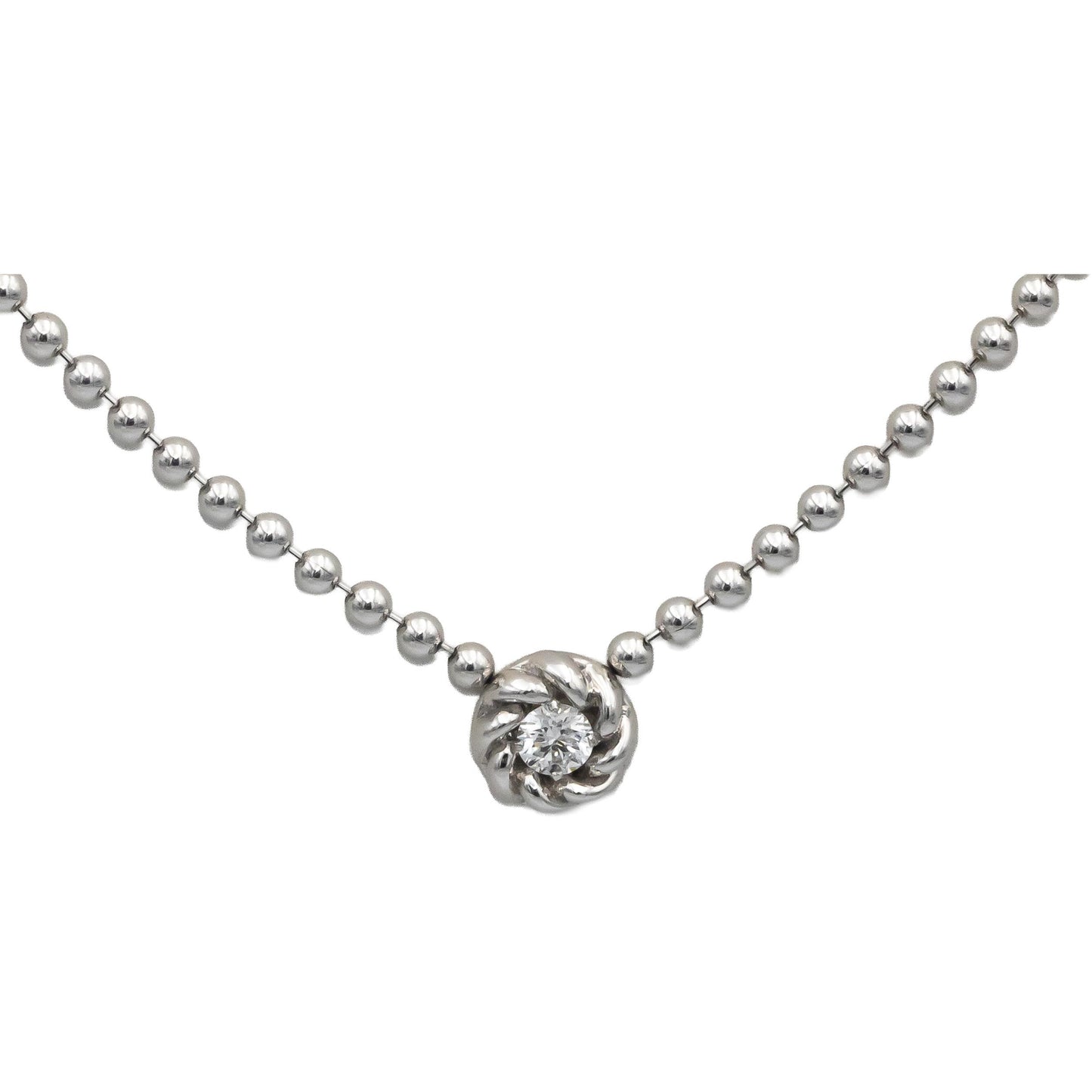 ROBERTO COIN 18k White Gold VS Round Diamond Beaded Necklace 0.10CT