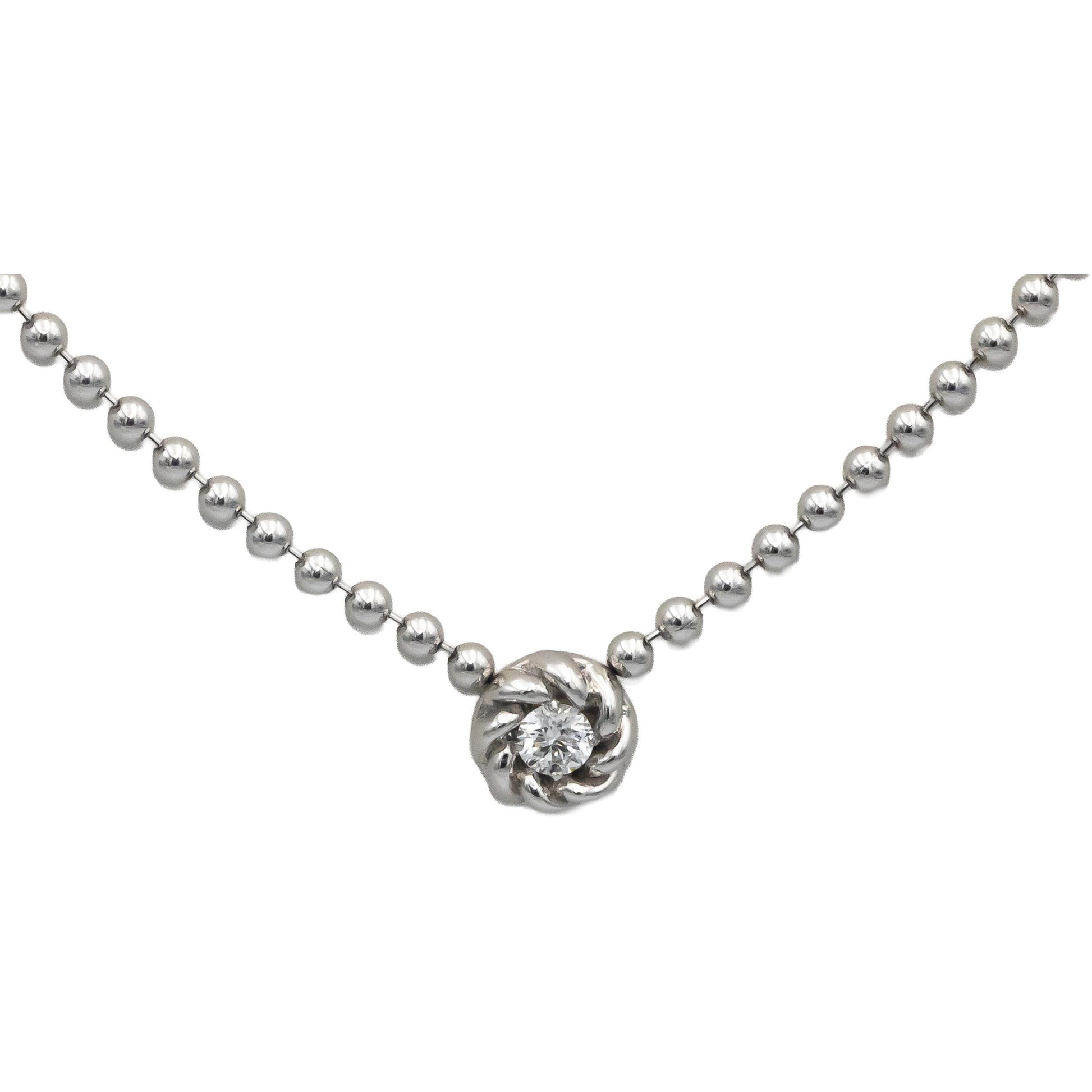 ROBERTO COIN 18k White Gold VS Round Diamond Beaded Necklace 0.10CT