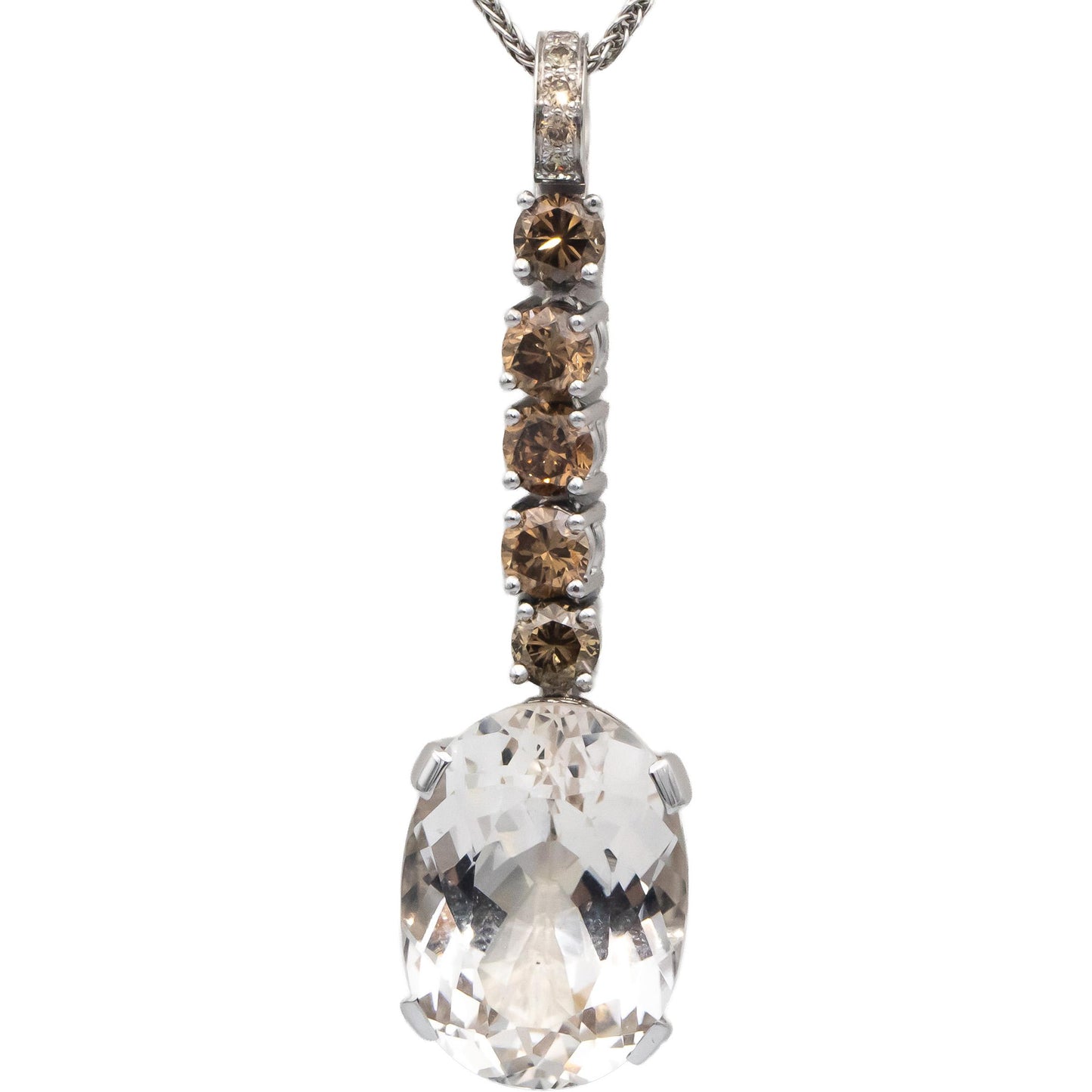 18k White Gold White Topaz and Diamond Dangle Pendant Necklace 22.10CTW