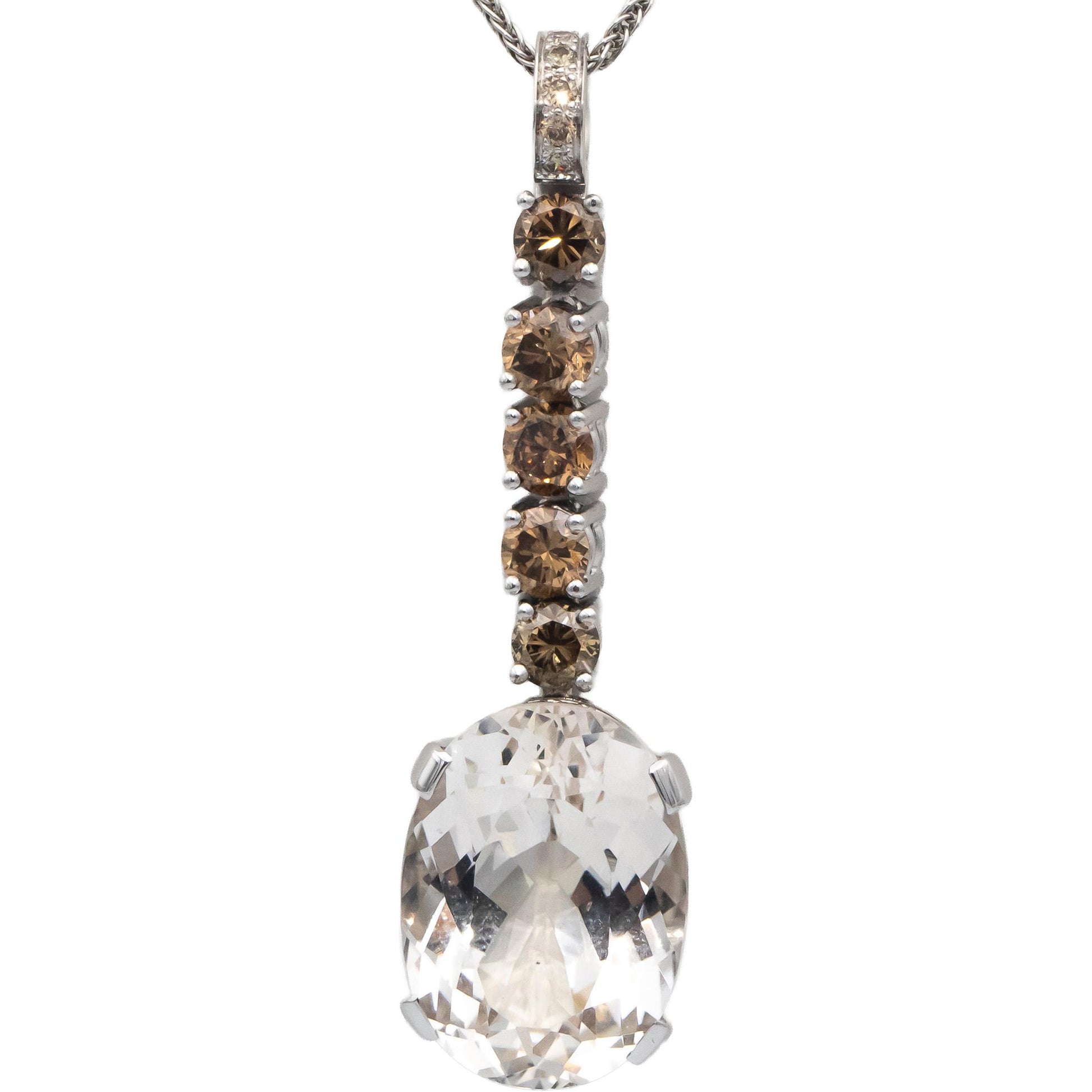 18k White Gold White Topaz and Diamond Dangle Pendant Necklace 22.10CTW