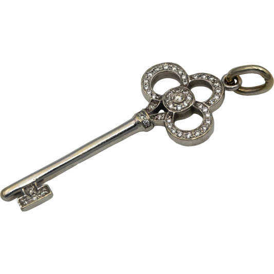TIFFANY & CO. 18k White Gold Round Diamond Crown Key Pendant 0.11CT w/ Pouch