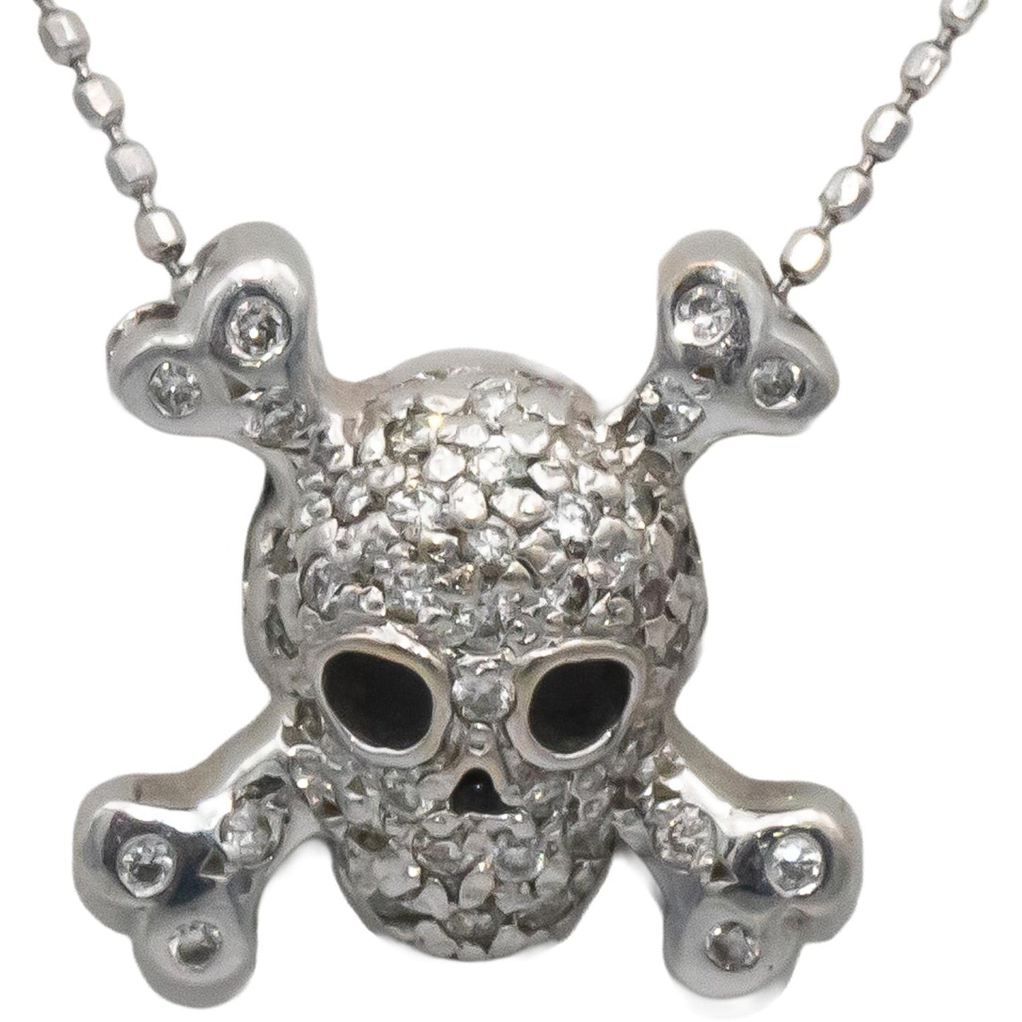 ROBERTO COIN 18k & 10k White Gold Skull and Crossbones Pendant Necklace 0.15CT