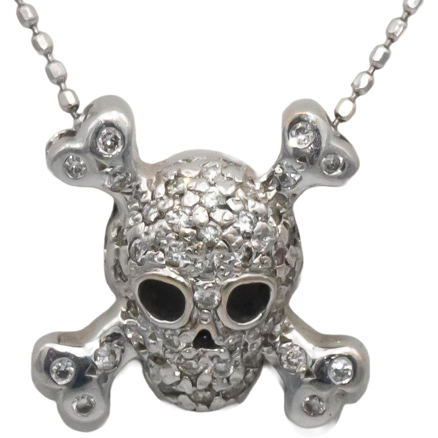 ROBERTO COIN 18k & 10k White Gold Skull and Crossbones Pendant Necklace 0.15CT