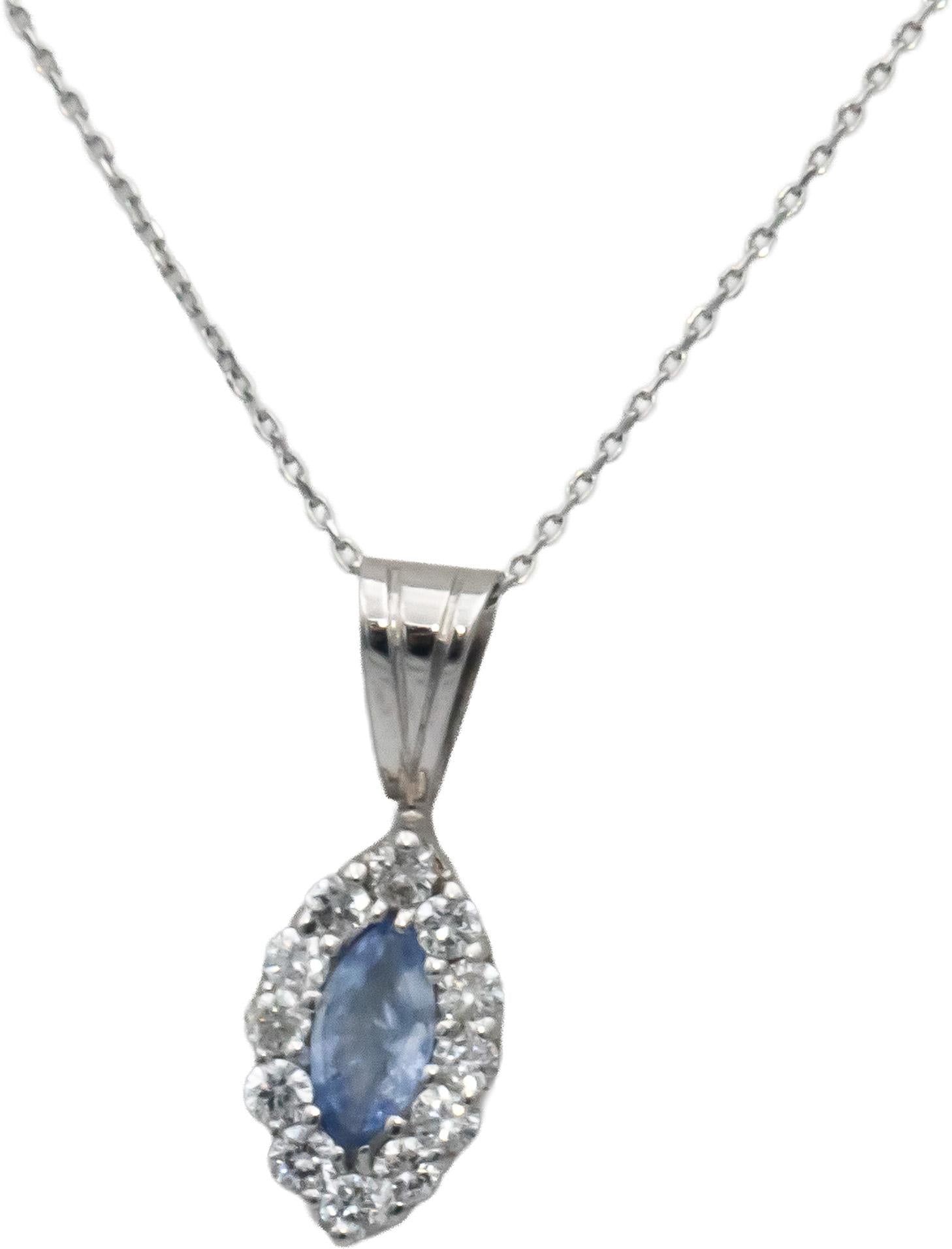 14k White Gold Blue Sapphire and Diamond Pendant Necklace 0.40CTW