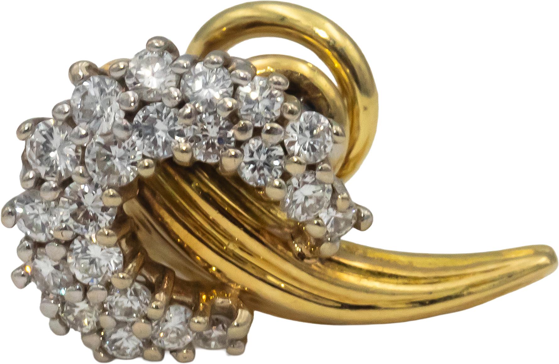 18k Yellow & White Gold VS Round Diamond Cluster Abstract Earrings 0.50CT