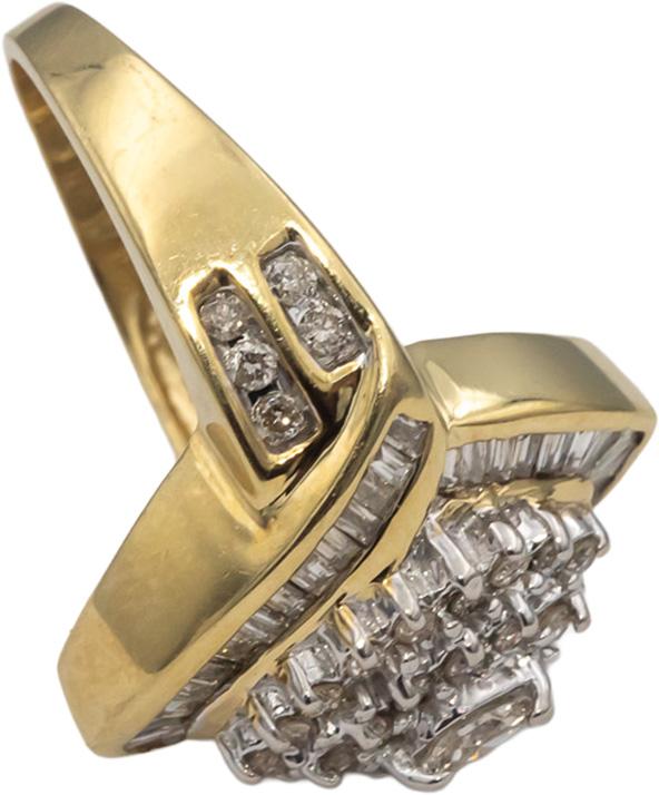 14k Yellow Gold Round and Baguette Diamond Cluster Cocktail Ring 1.0CT Size 7