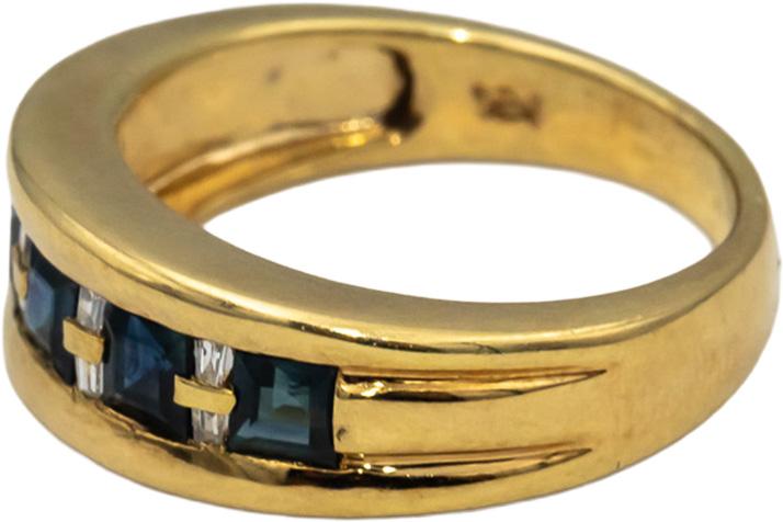 14k Yellow Gold Blue Sapphire and Diamond Band Ring 0.70CTW Size 7.25