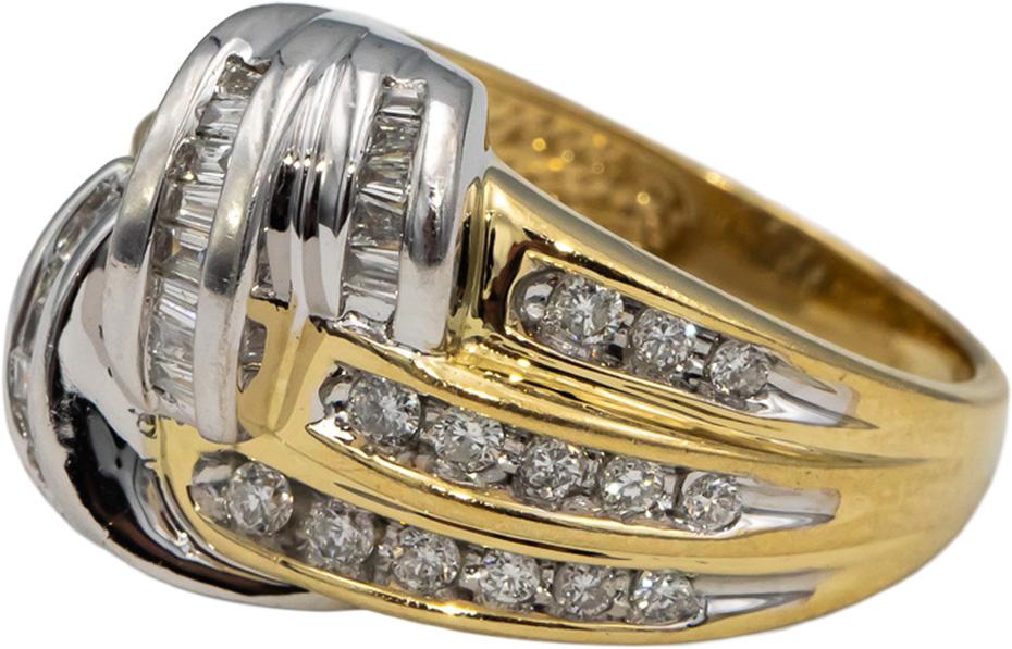 14k Yellow & White Gold Round & Baguette Diamond Cocktail Ring 1.0CT Size 7.5