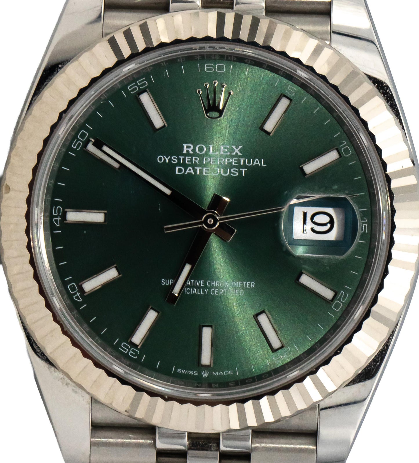ROLEX Stainless Steel 18k Gold Datejust Green Dial 41mm Watch w/ Box Ref 126334