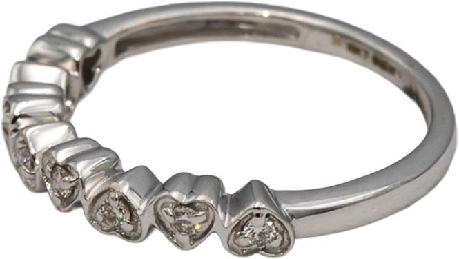 18k White Gold Round Diamond Heart Band Ring 0.11CT Size 5.75