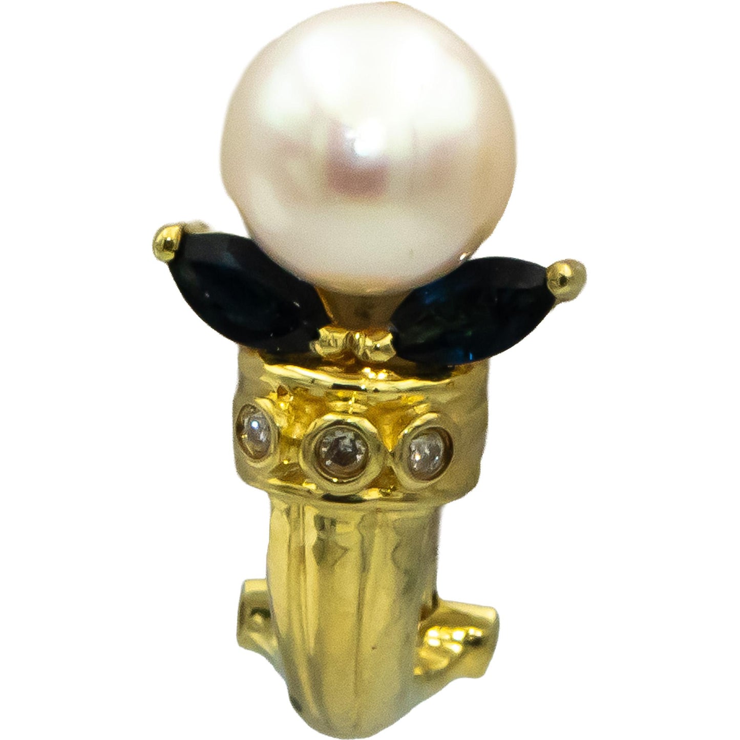14k Yellow Gold Diamond Blue Sapphire & Pearl Earrings 0.38CTW
