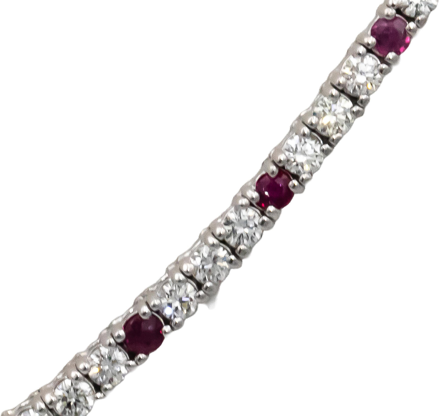 14k White Gold VS Round Diamond and Ruby Tennis Necklace 7.33CTW