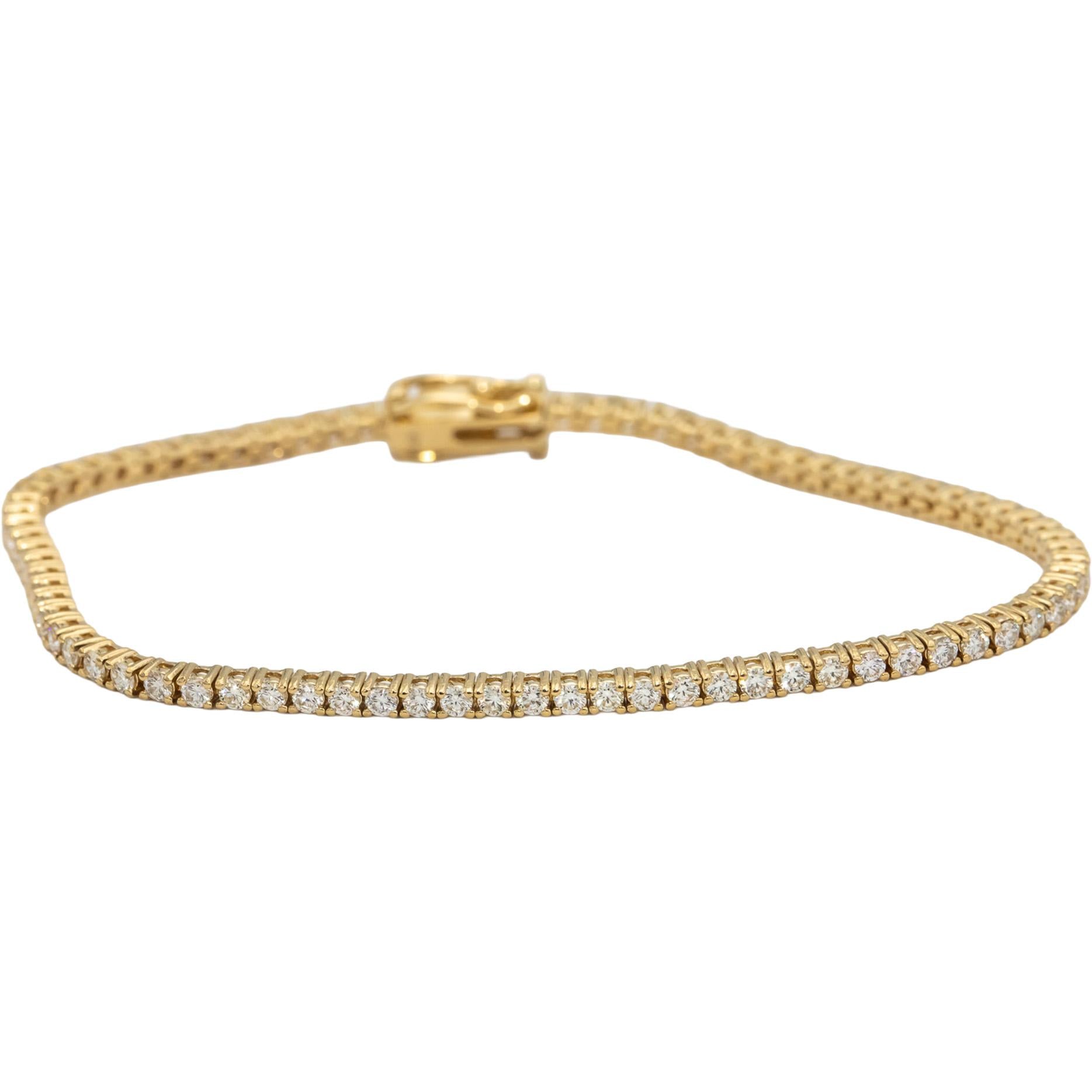 14k Yellow Gold VS Round Diamond Tennis Bracelet 2.25CT