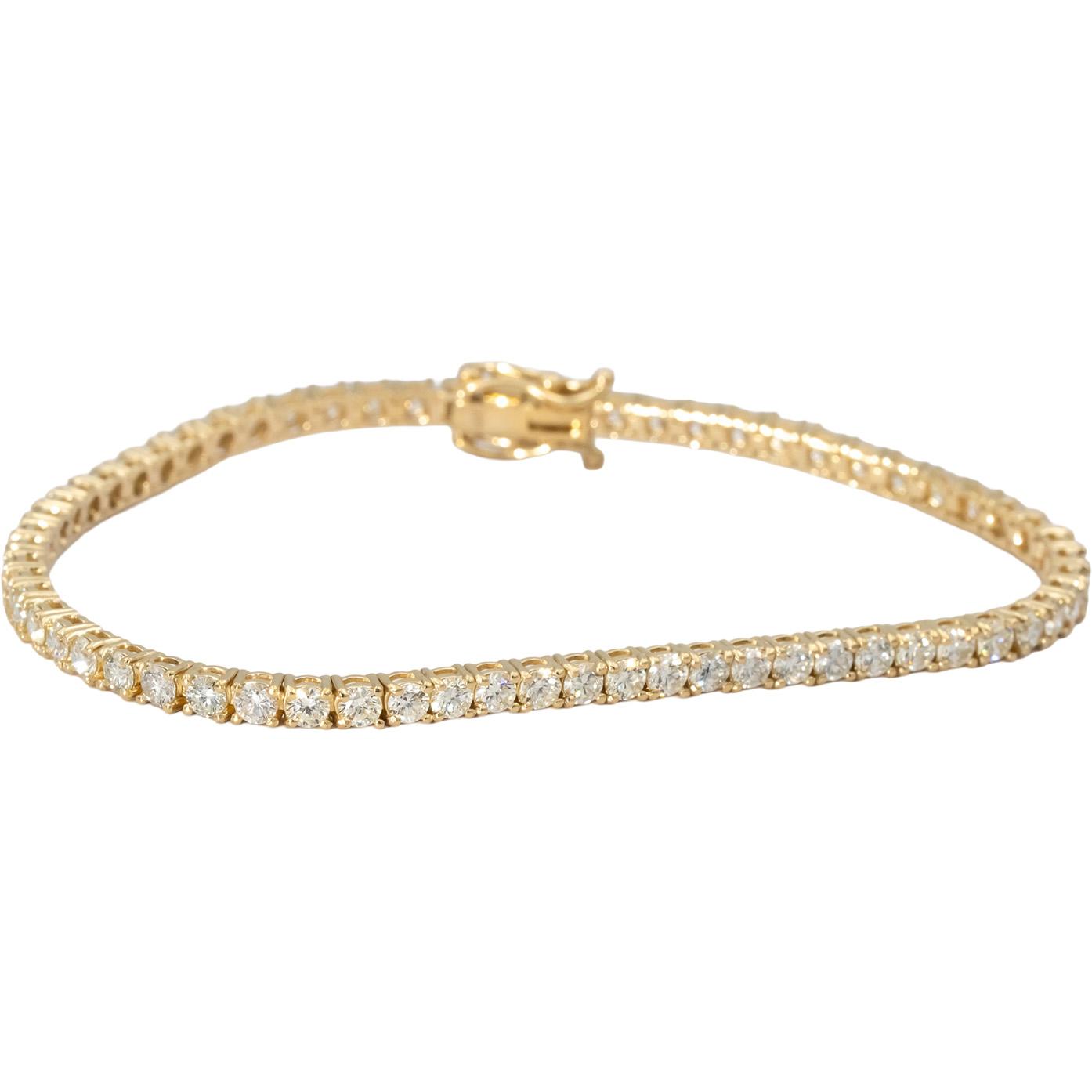 14k Yellow Gold VS Round Diamond Tennis Bracelet 4.57CT