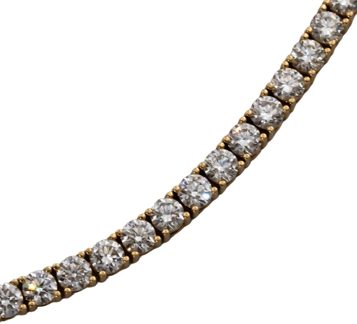 14k Yellow Gold VS Round Diamond Tennis Necklace 16.33CT