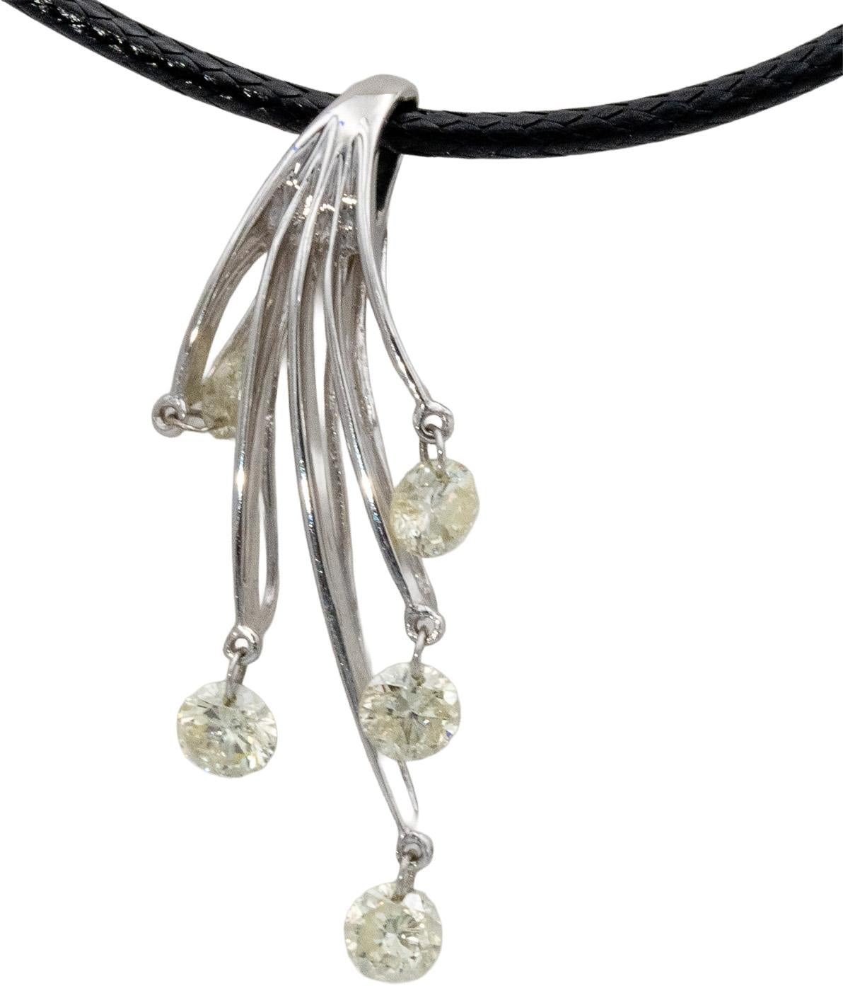 14k White Gold Round Diamond Dangle Pendant Necklace 0.95CT