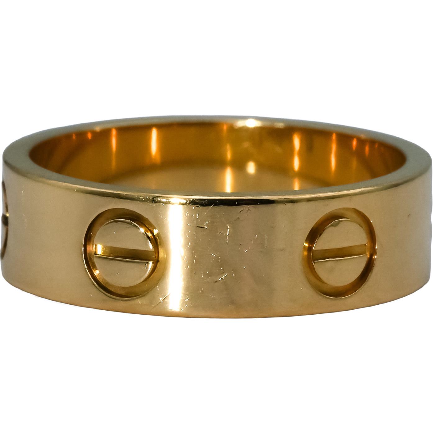 CARTIER 18k Yellow Gold Love Screw Motif 5.5mm Wide Ring Euro Size 52 Size 6