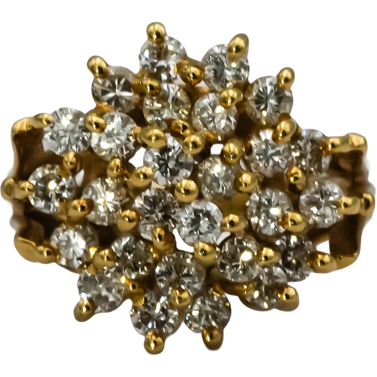 14k Yellow Gold Round Diamond Cluster Cocktail Ring 1.0CT Size 4.5