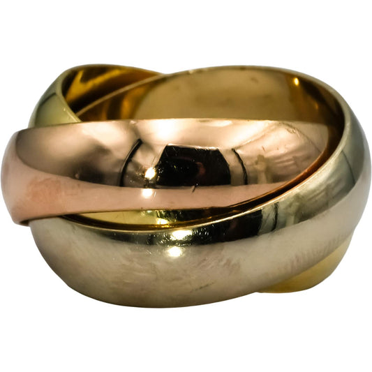 CARTIER 18k Yellow Rose White Gold Trinity Rolling Band Ring 5.5mm Wide Size 50