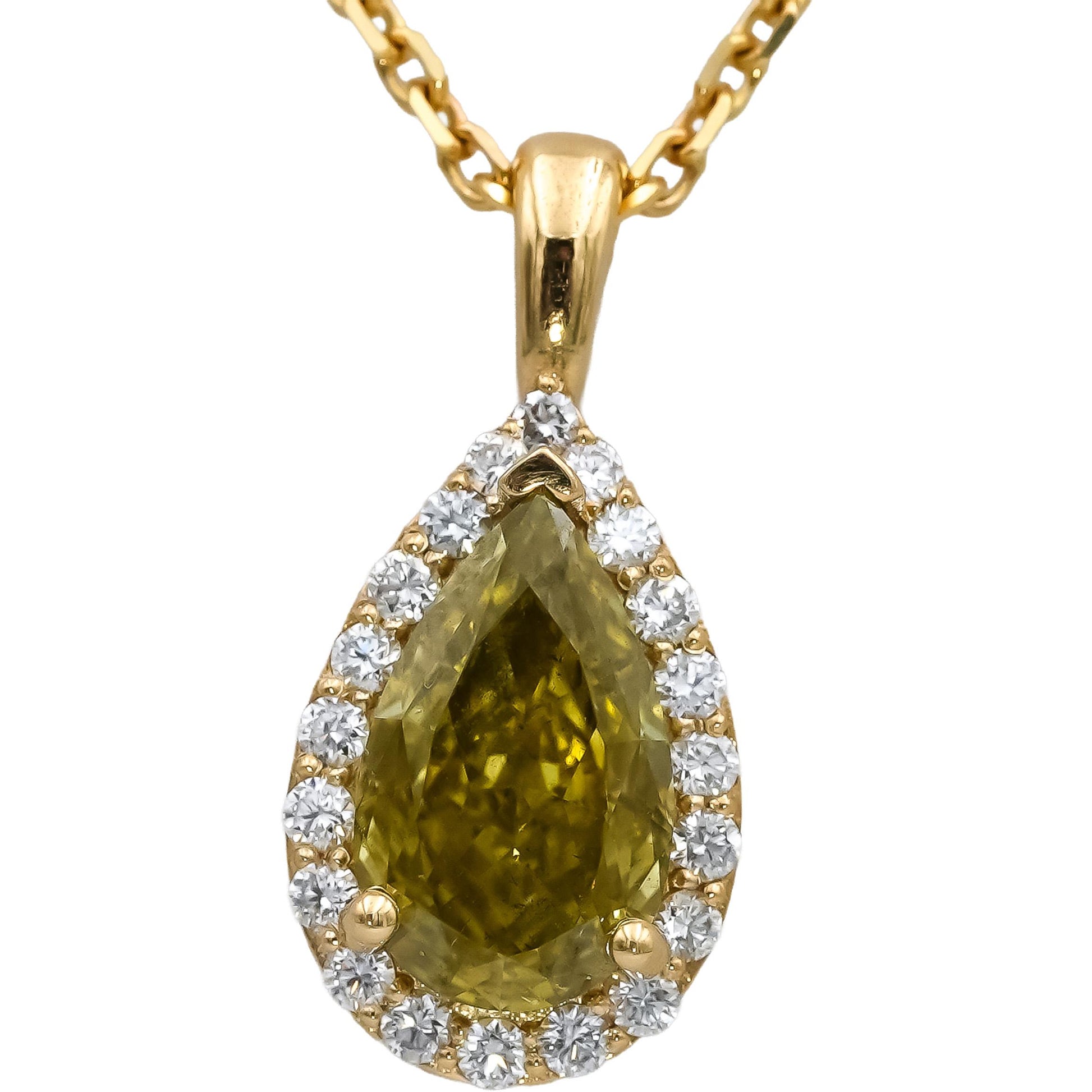 18k & 14k Yellow Gold Pear and Round Diamond Pendant Necklace 1.78CT