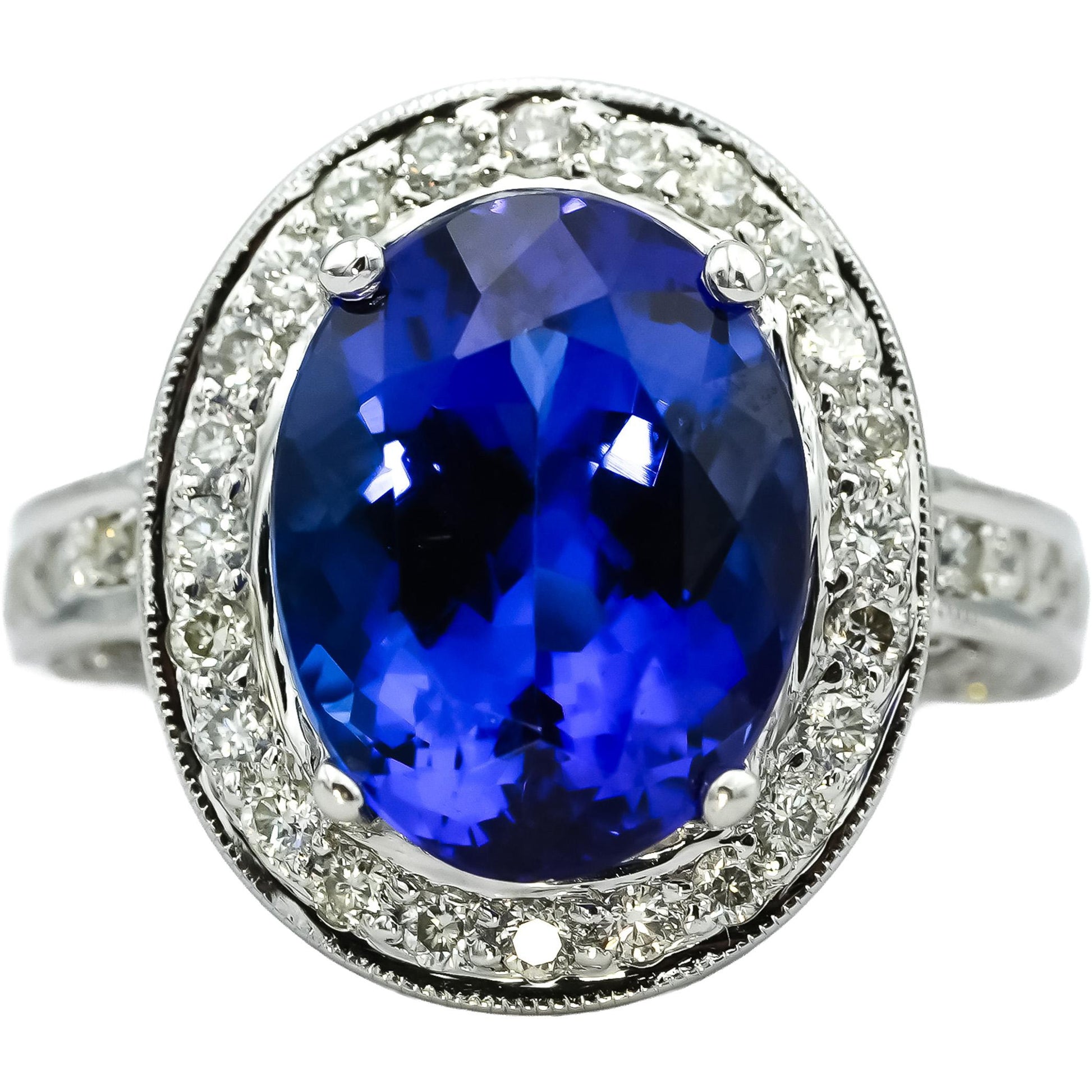 Designer 18k White Gold Diamond and Tanzanite Cocktail Ring 8.70CT Size 6