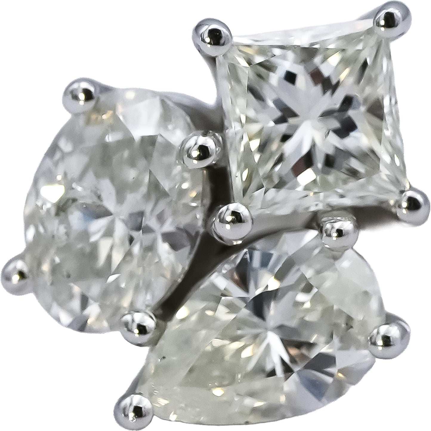 18k White Gold Princess Oval Pear Cut Diamond Three-Stone Ring 1.40CT Size 6.75