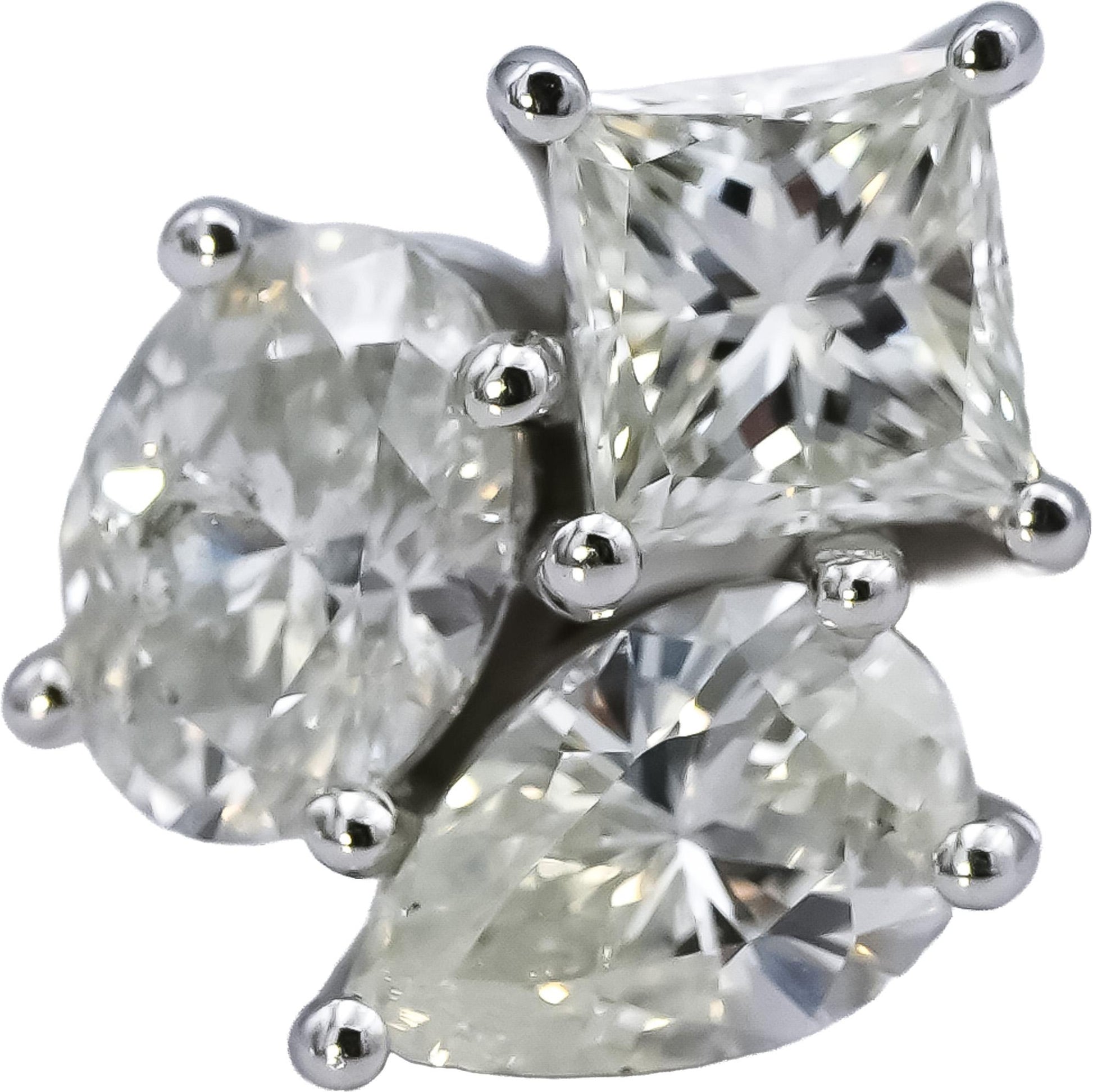 18k White Gold Princess Oval Pear Cut Diamond Three-Stone Ring 1.40CT Size 6.75