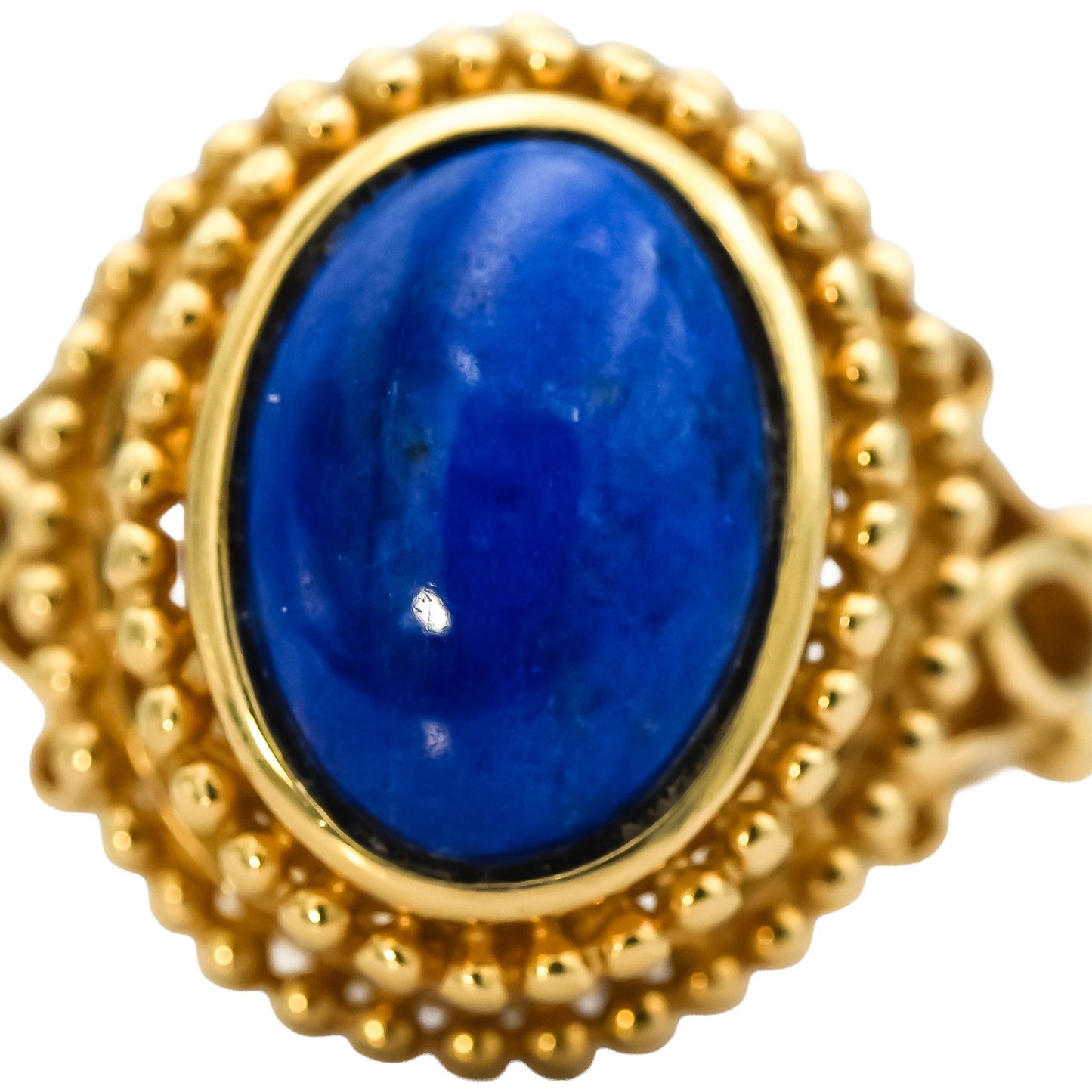 14k Yellow Gold Oval Cabochon Lapis Lazuli Solitaire Cocktail Ring Size 9