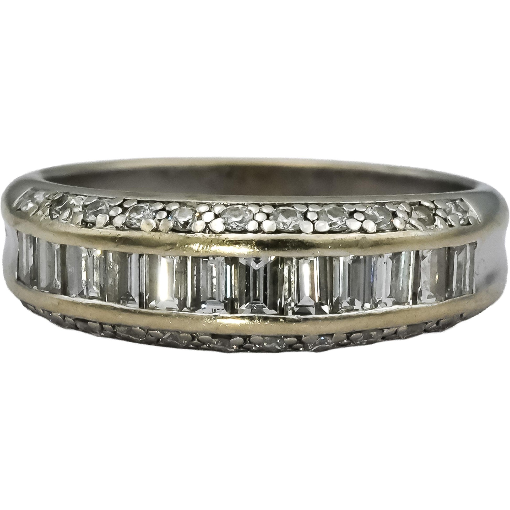 14k White Gold VS Round and Baguette Cut Diamond Band Ring 1.0CT Size 7