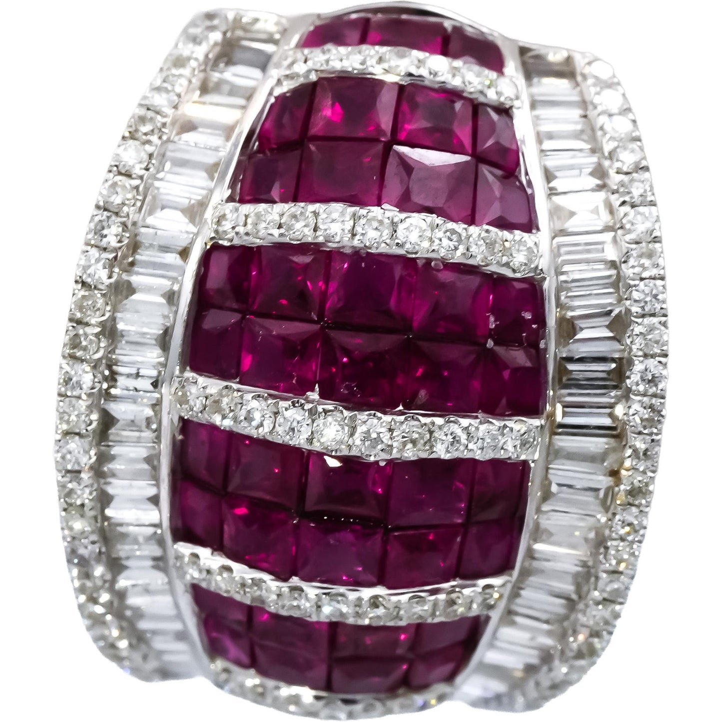 18k White Gold Ruby and Diamond Cluster Curved Earrings 7.90CTW