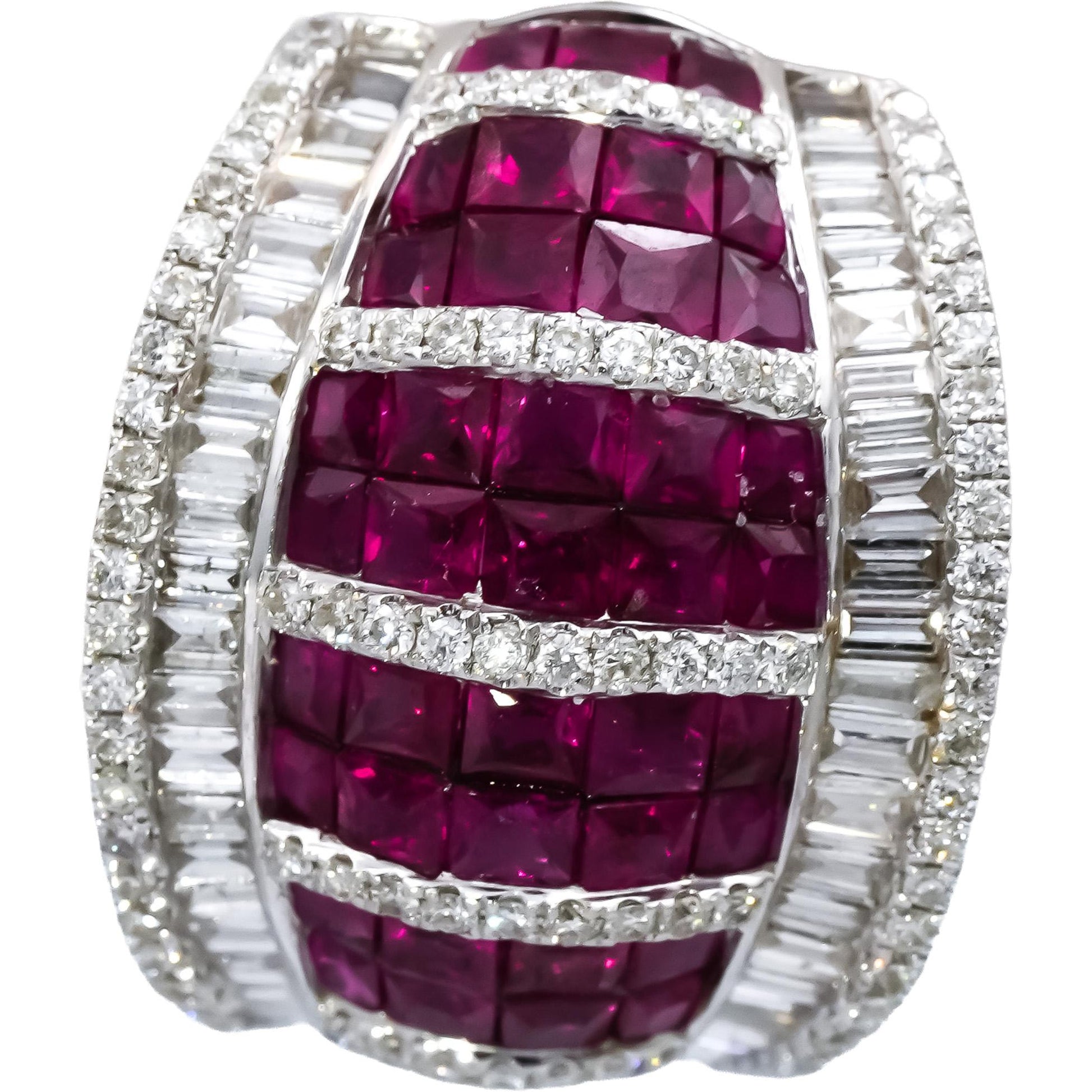 18k White Gold Ruby and Diamond Cluster Curved Earrings 7.90CTW