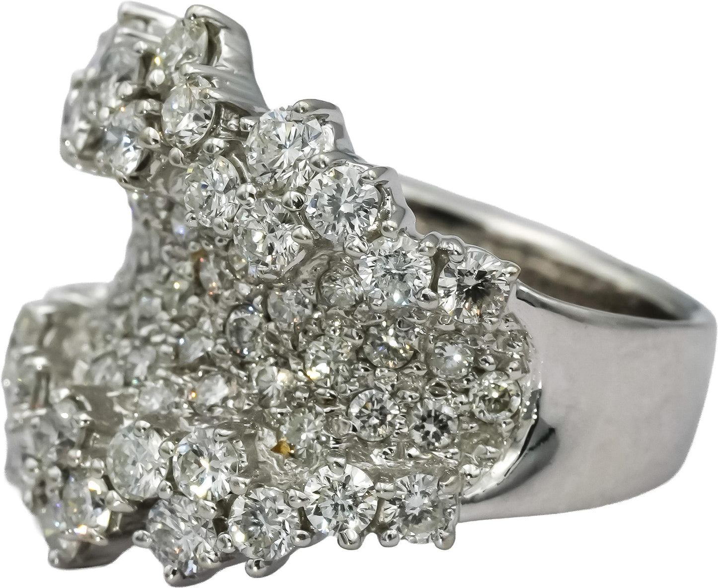 SONIA B. 18k White Gold Round Diamond Cluster Cocktail Ring 1.90CT Size 5.25