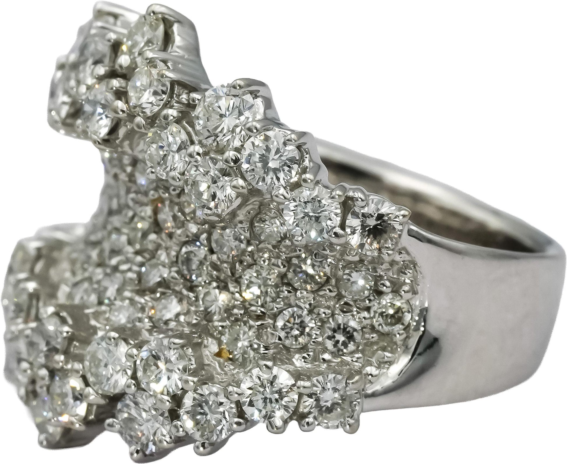SONIA B. 18k White Gold Round Diamond Cluster Cocktail Ring 1.90CT Size 5.25