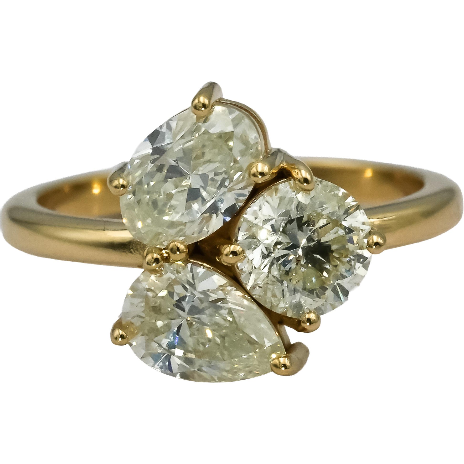 14k Yellow Gold Round Oval Pear Cut Diamond Three Stone Ring 2.38CT Size 6.25