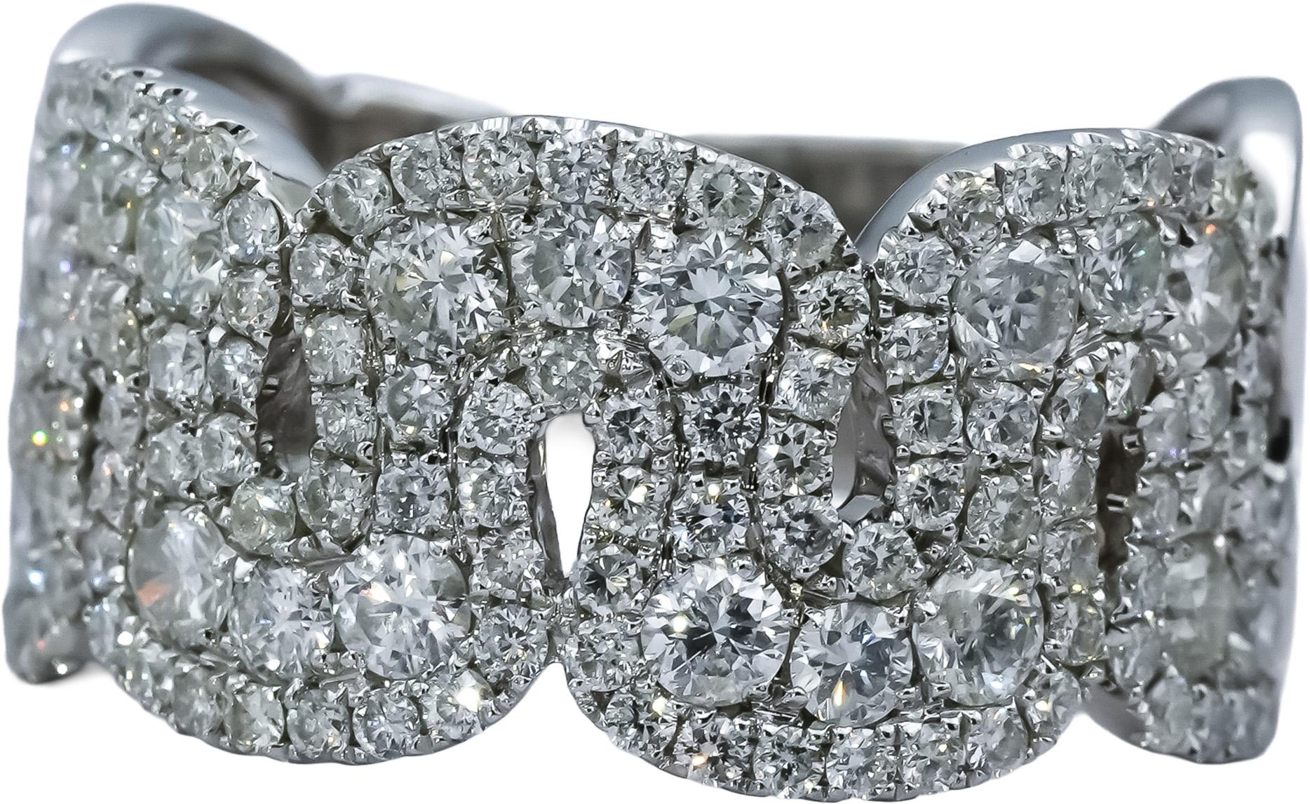 14k White Gold VS Round Diamond Cluster Band Ring 1.26CT Size 7.75