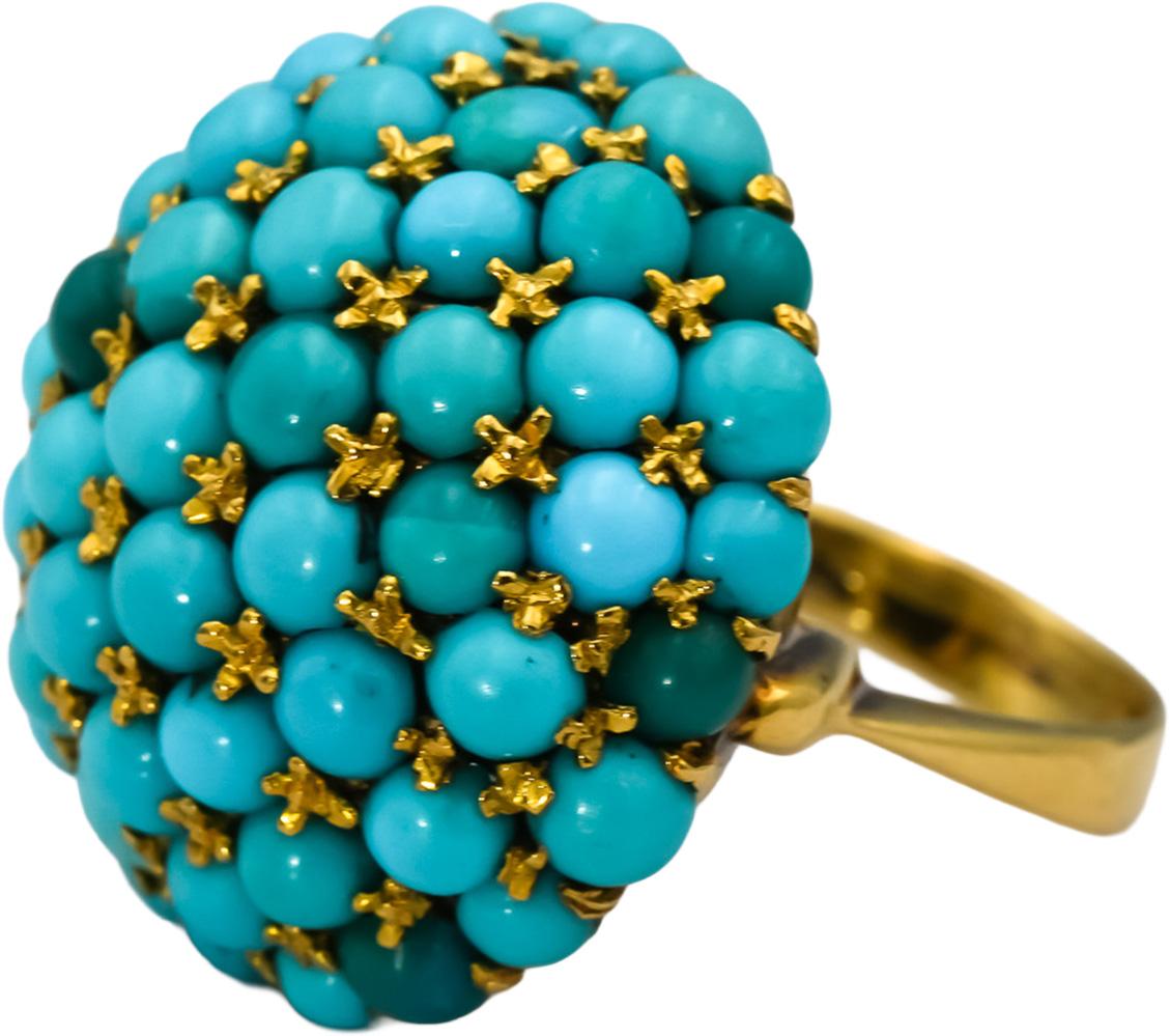 18k Yellow Gold Cabochon Turquoise Jumbo Dome Statement Ring Size 8