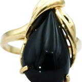 14k Yellow Gold Pear Cabochon Cut Onyx Solitaire Ring Size 7