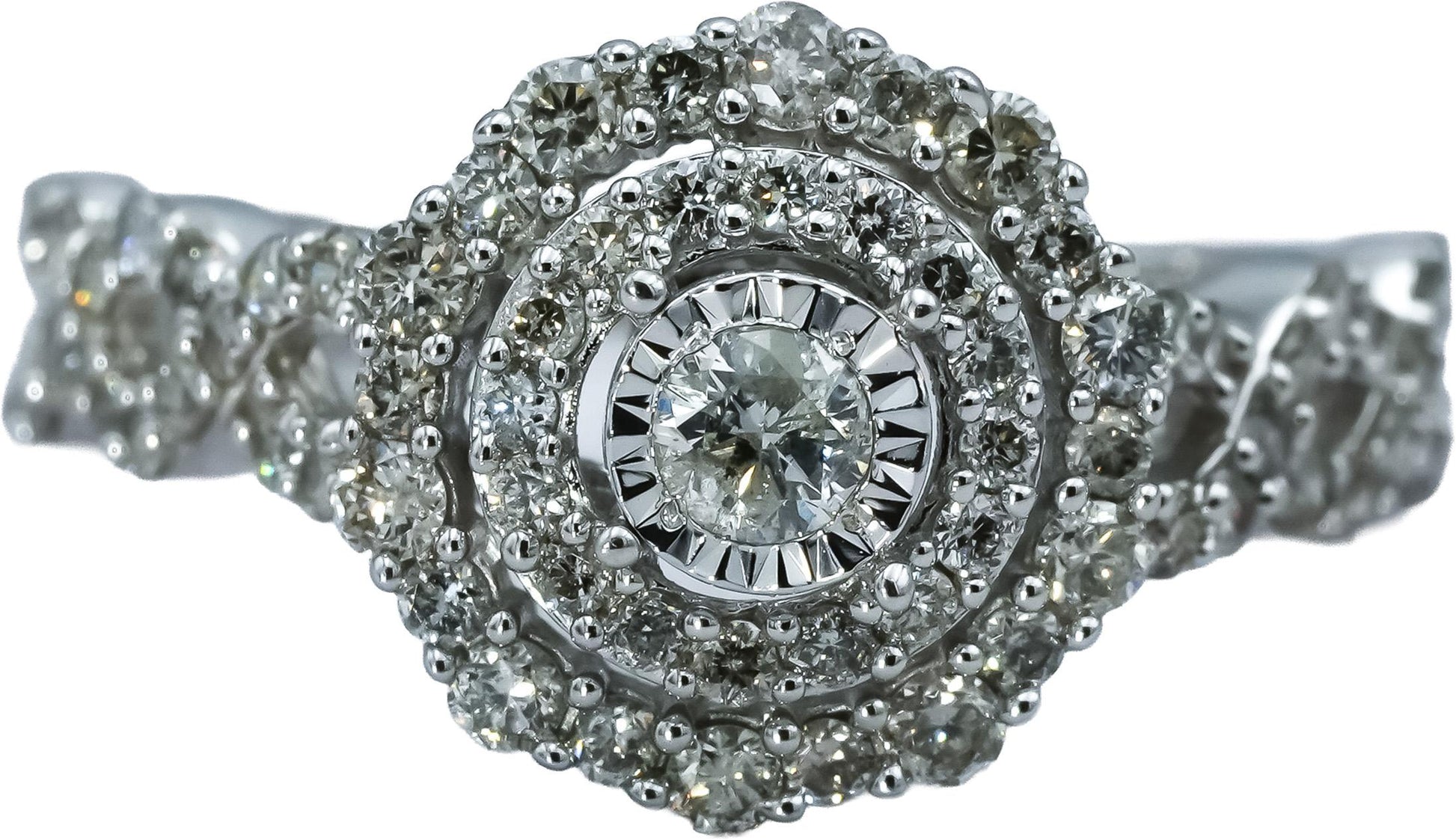14k White Gold Round Diamond Double Halo Ring 0.50CT Size 7