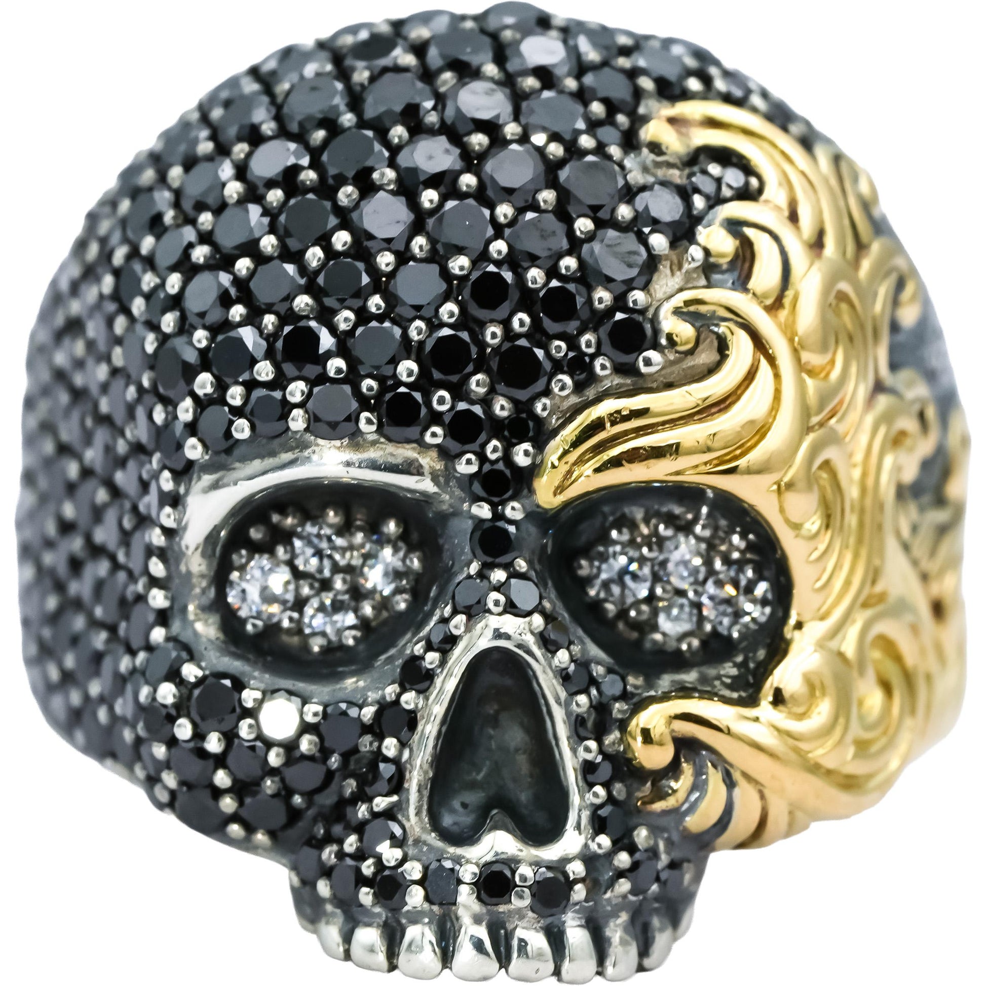 DAVID YURMAN 18k Gold Sterling Silver Diamond Waves Skull Ring 3.25CT