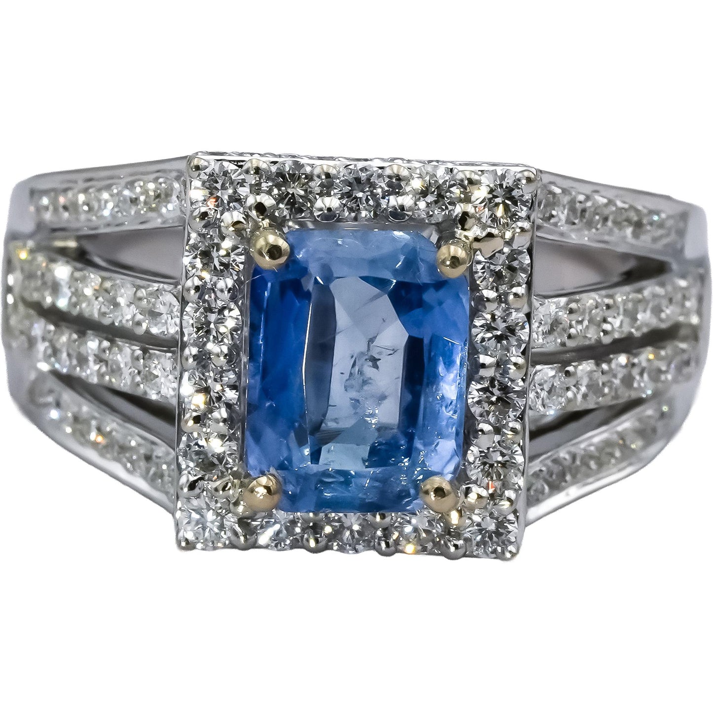 18k White Gold Blue Sapphire and Diamond Cocktail Ring 3.10CTW Size 6.75