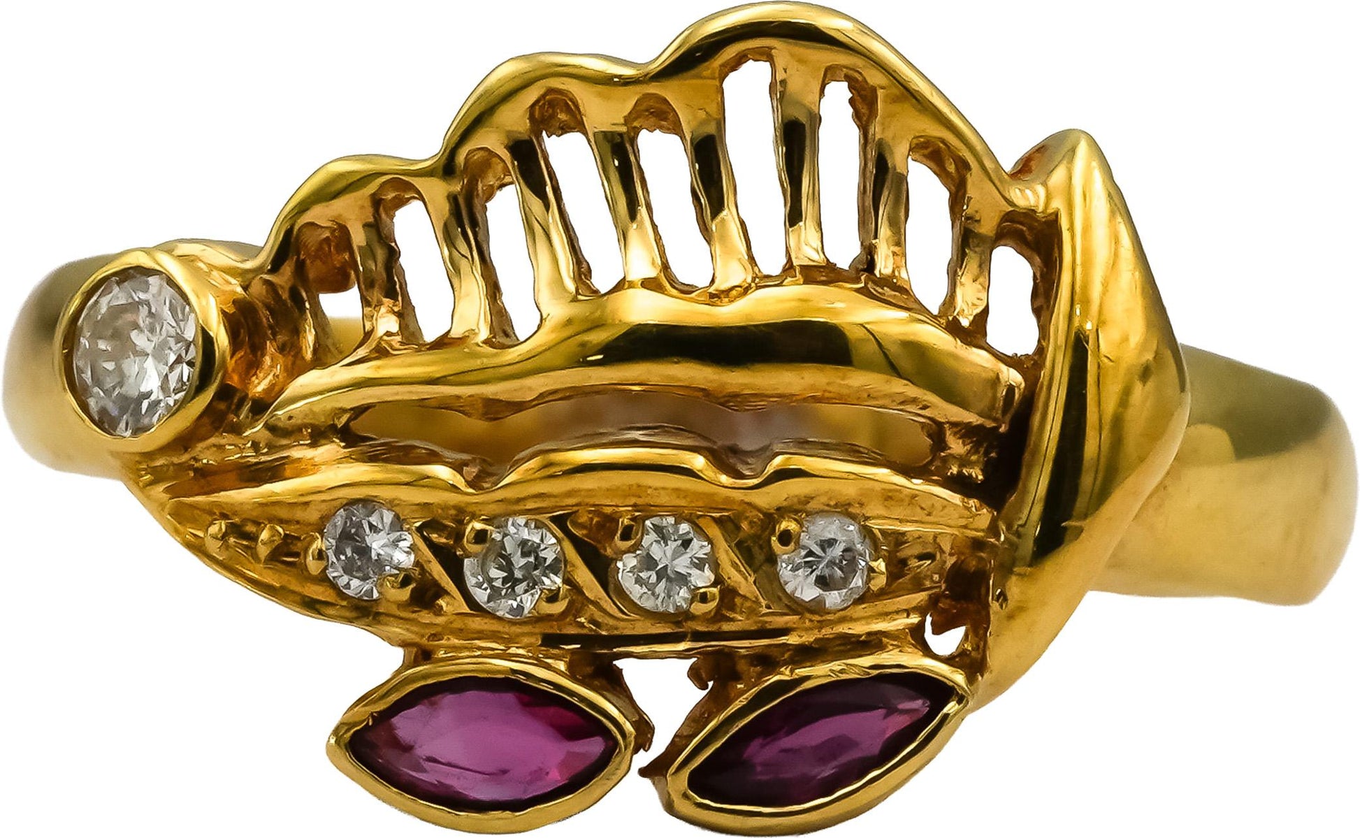 18k Yellow Gold Diamond and Ruby Cocktail Ring 0.20CT Size 8.5