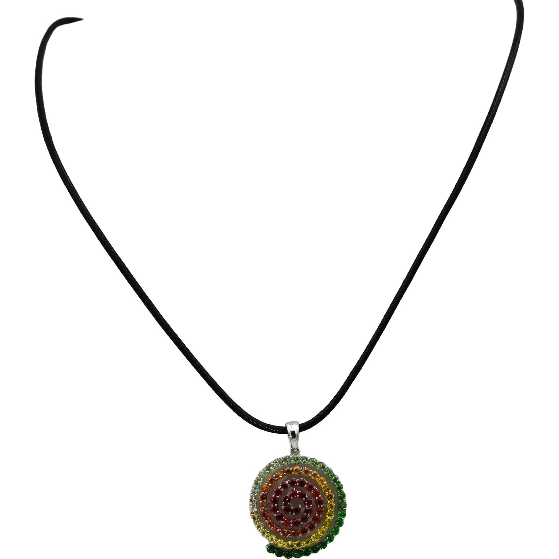 14k White Gold Round Multi Color Assorted Gemstone Spiral Pendant Necklace 2.0CT
