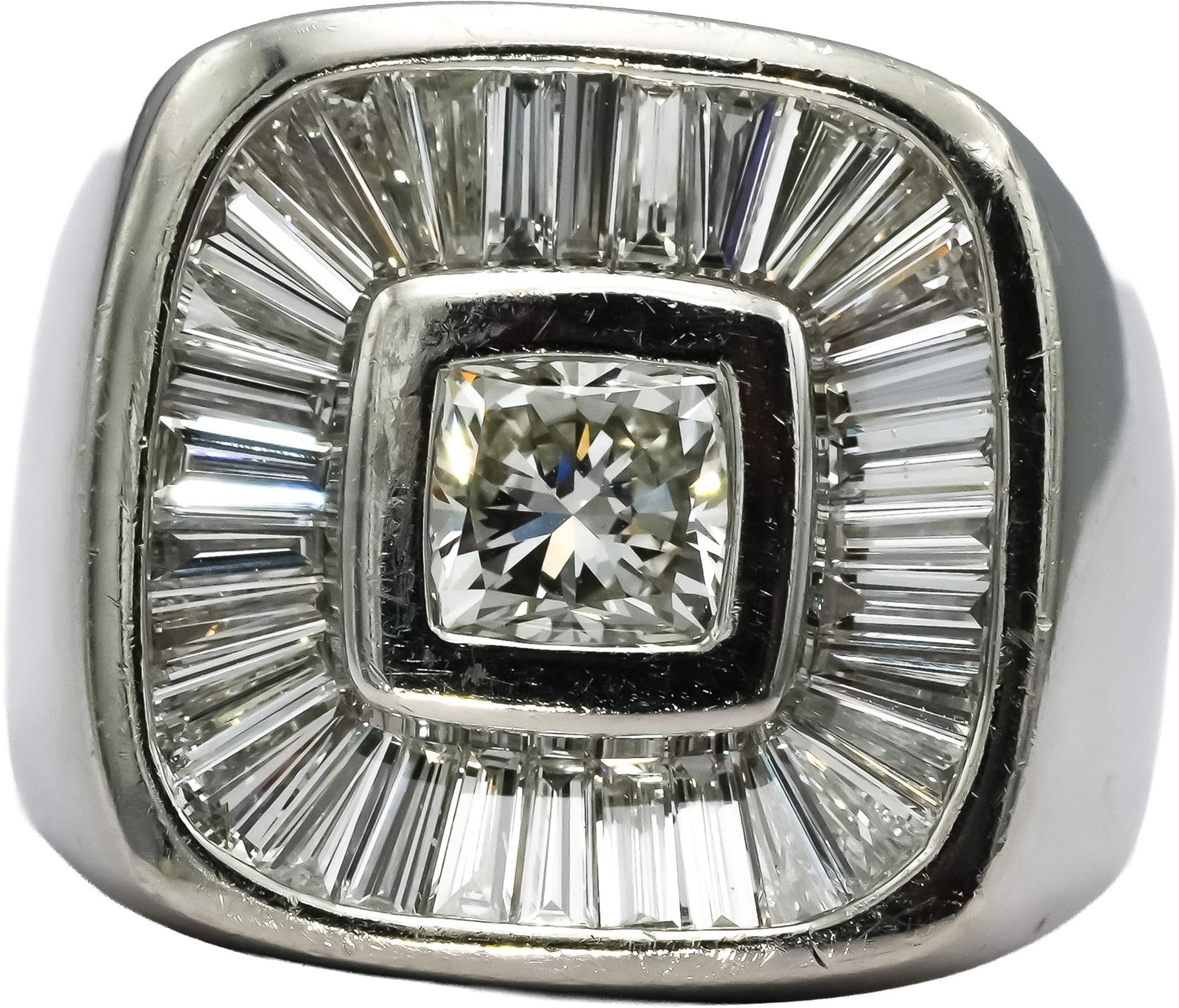 Platinum Round and Baguette Diamond Men's Ring 3.15CT w/ 1.15CT Center Size 9.5