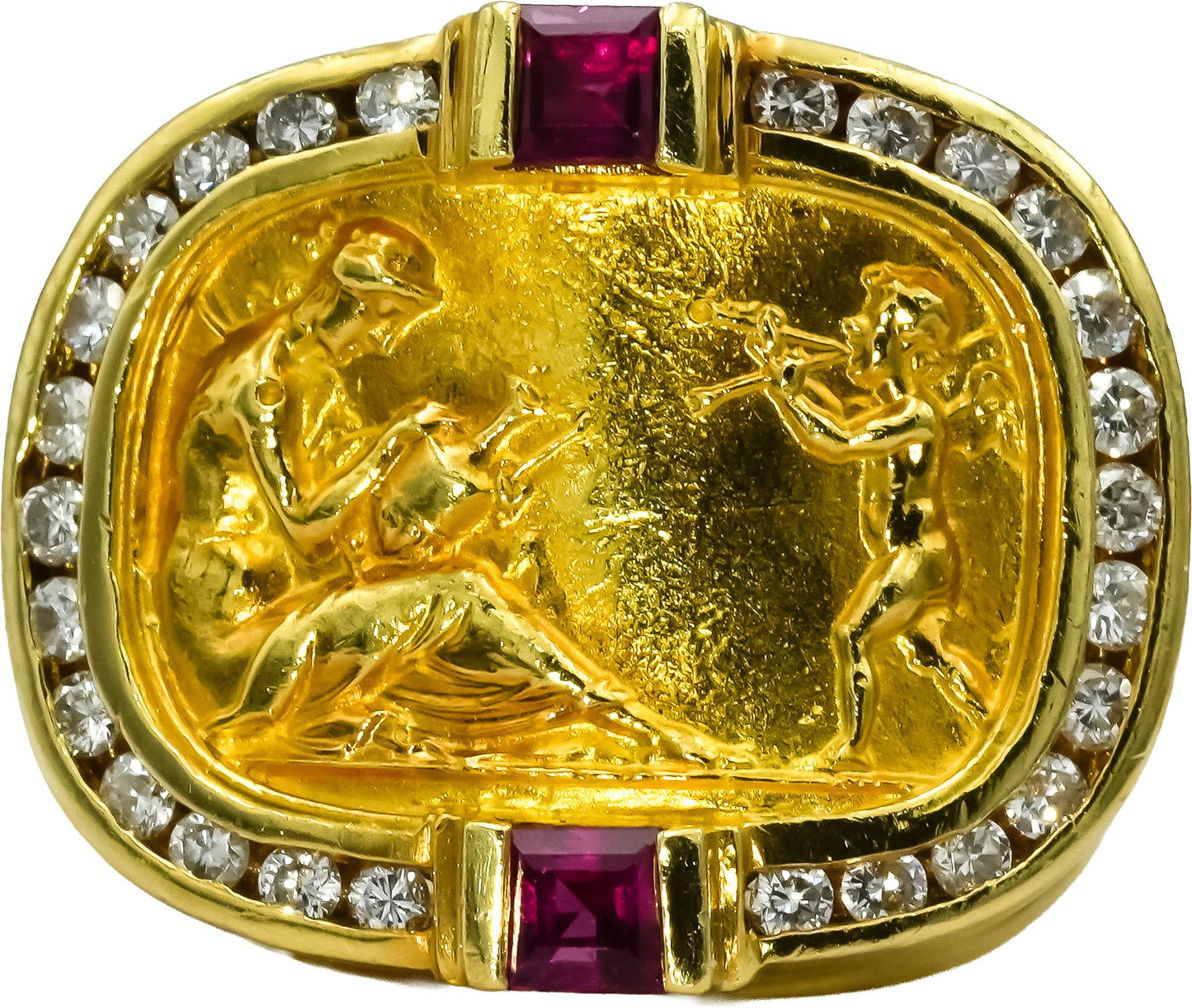 SEIDENGANG 18k Yellow Gold Diamond & Ruby Cupid Venus Ring .63CT Size 5.25