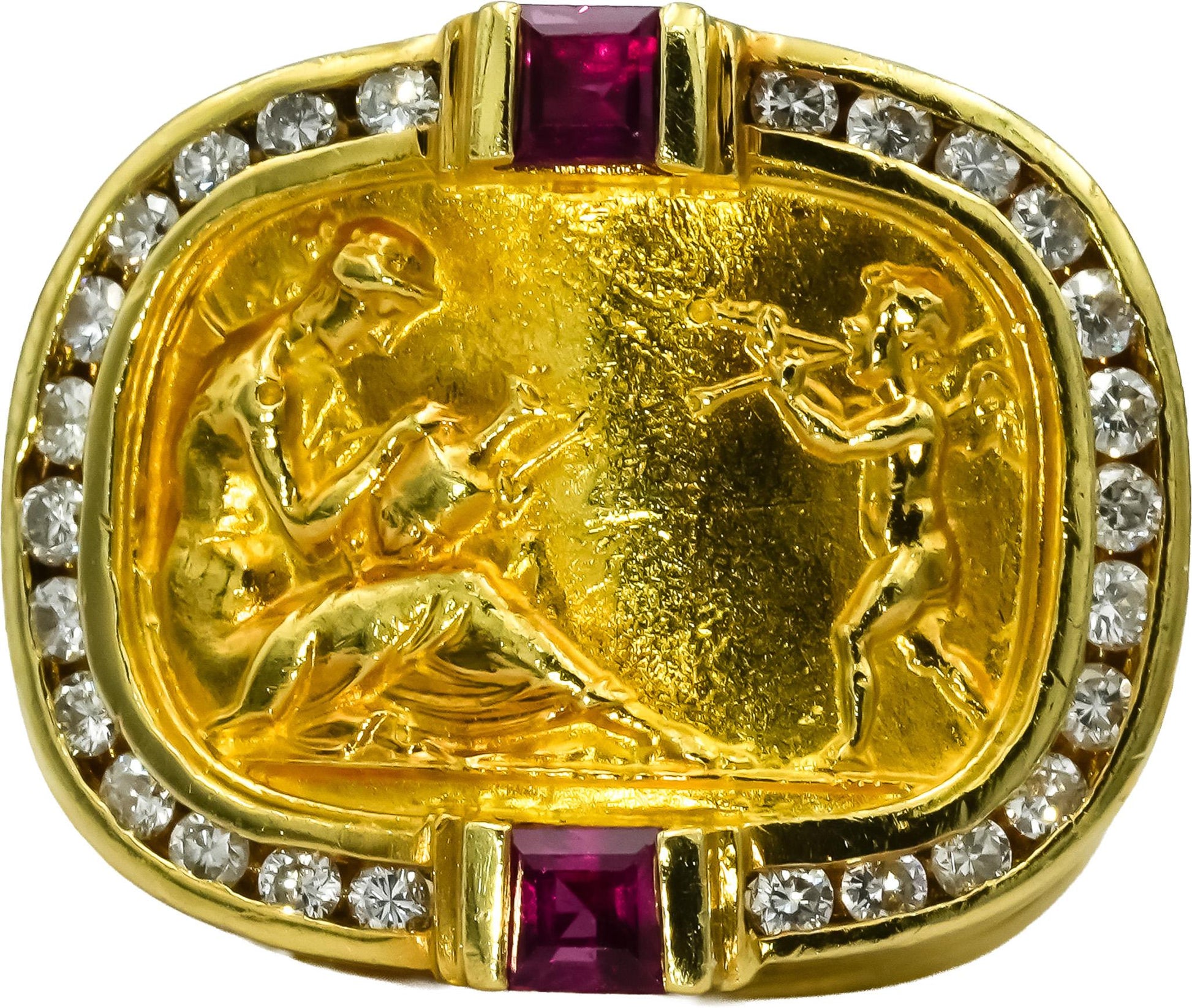 SEIDENGANG 18k Yellow Gold Diamond & Ruby Cupid Venus Ring .63CT Size 5.25