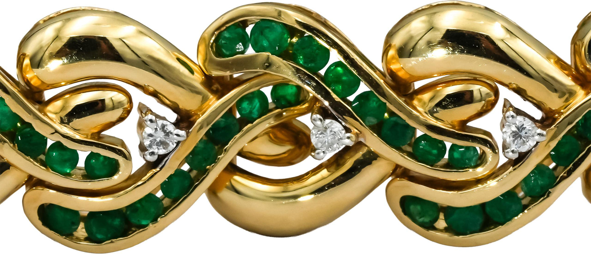 14k Yellow Gold Emerald and Diamond Fancy Link Bracelet 2.35CT
