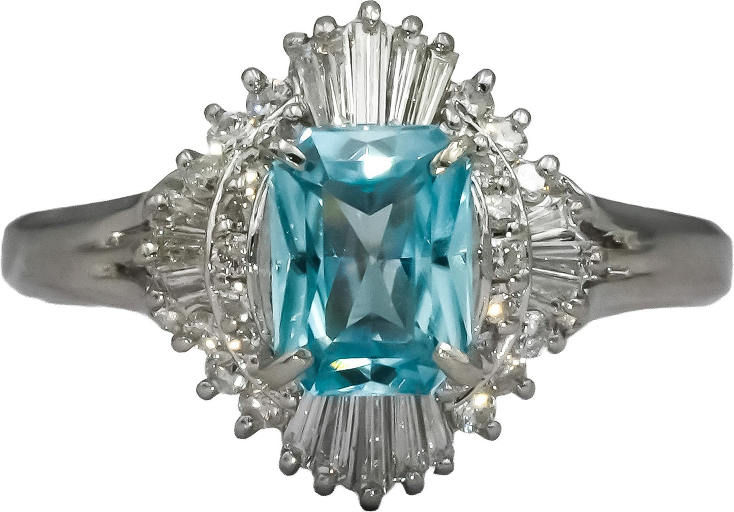 Platinum VS Diamond and Blue Zircon Cocktail Ring 1.59CT Size 7.75